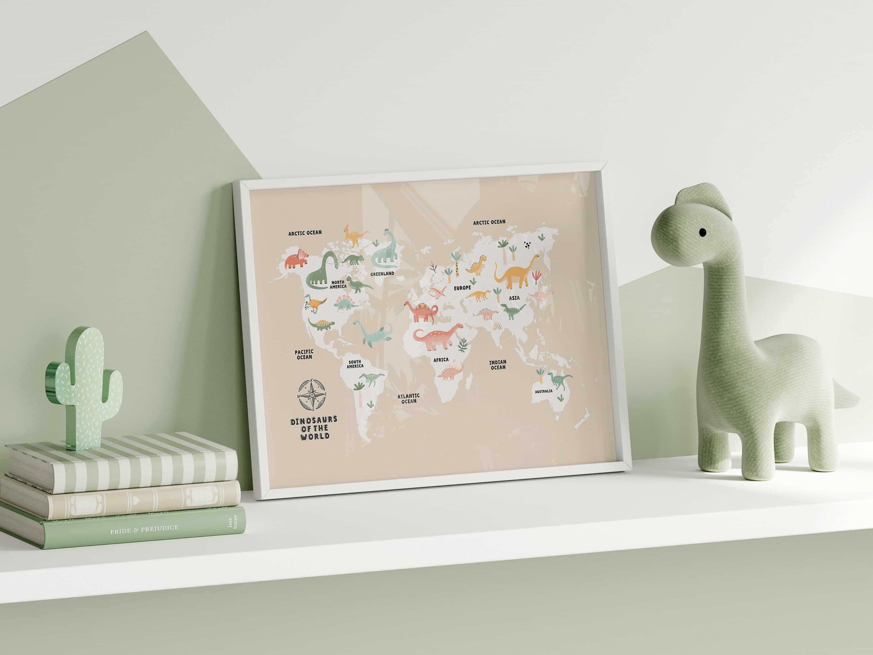World Map Dinosaur Educational for Kids Room World Map Montessori Nursery Wall Art Printable - image 5