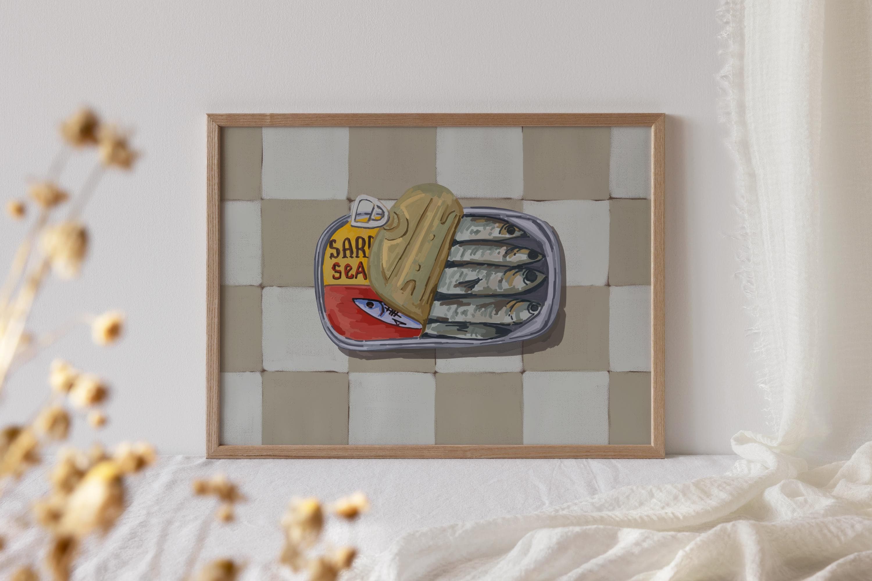 Sardines Art Print for Modern Seafood Kitchen Foodie Poster Modern Sardines Food Print for Seafood Lovers Kitchen Wall Art