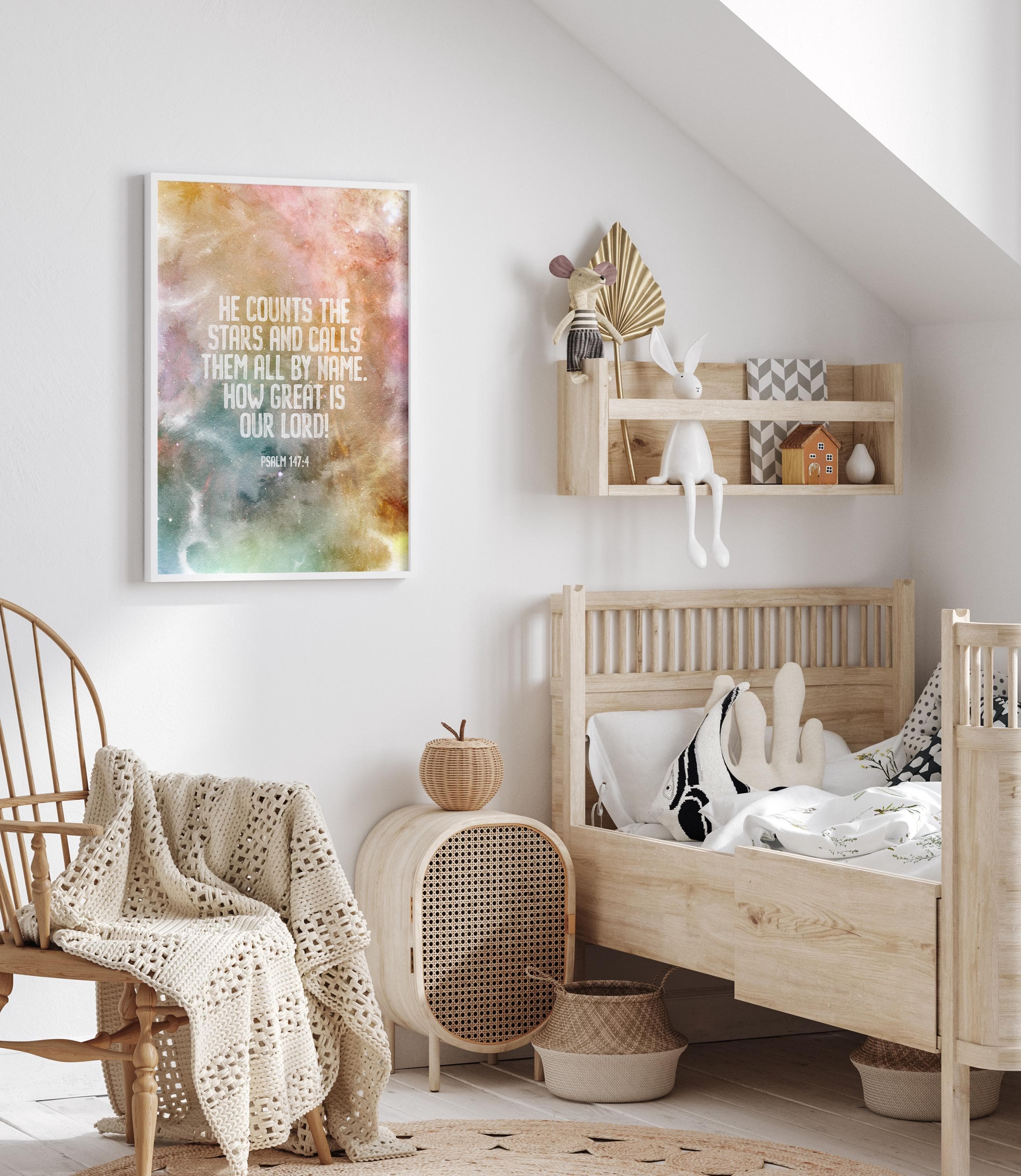 Psalm 147 4 Kids Room Printable Wall Art Bible Verse Space Nursery Decor Girls Bedroom Decor Toddler Room Decor RAINBOW Sky - image 4
