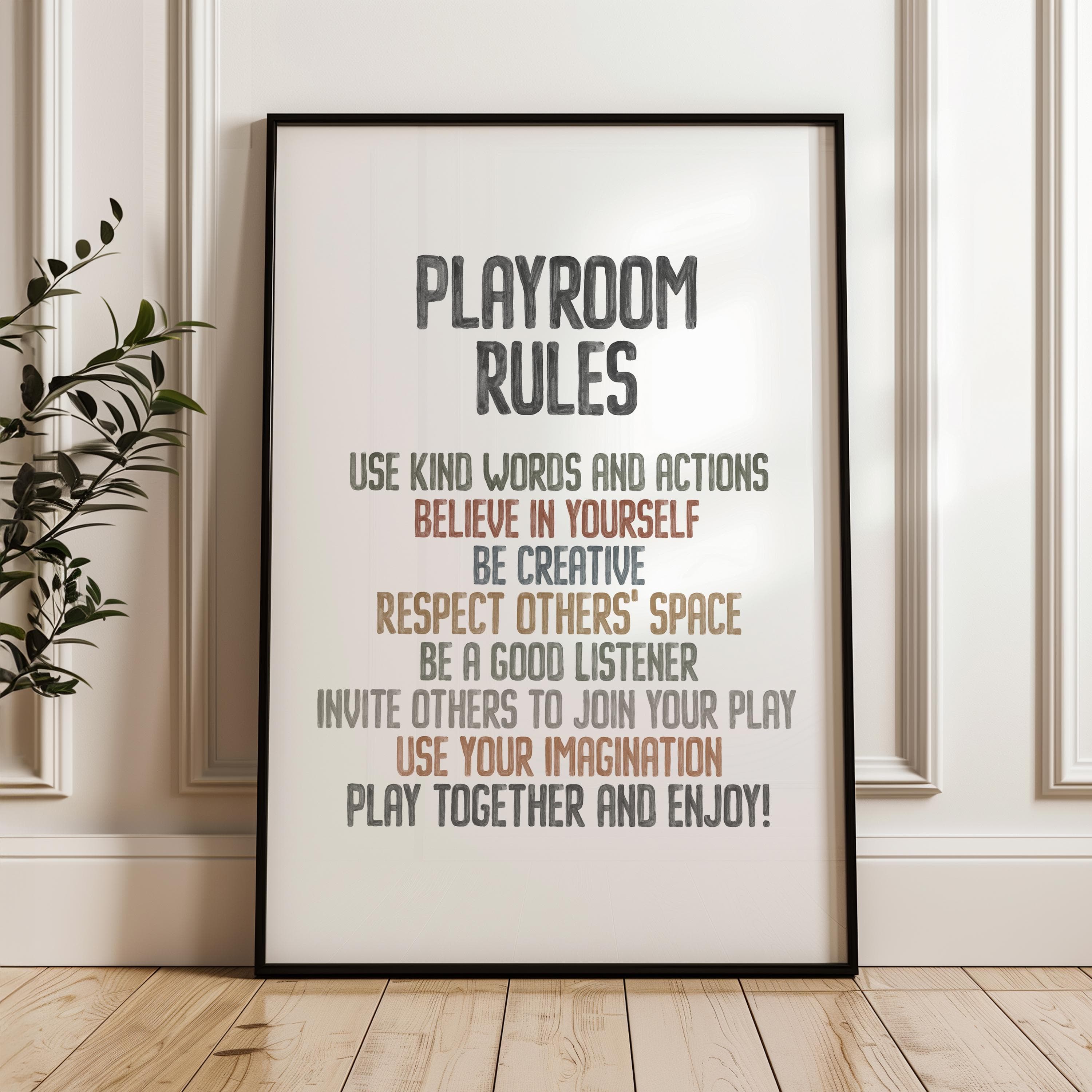 Custom Montessori Playroom Rules Wall Art for Kids' Rooms Personalized Functional Kids Room Rules Sign Watercolor Decor for Children's Space