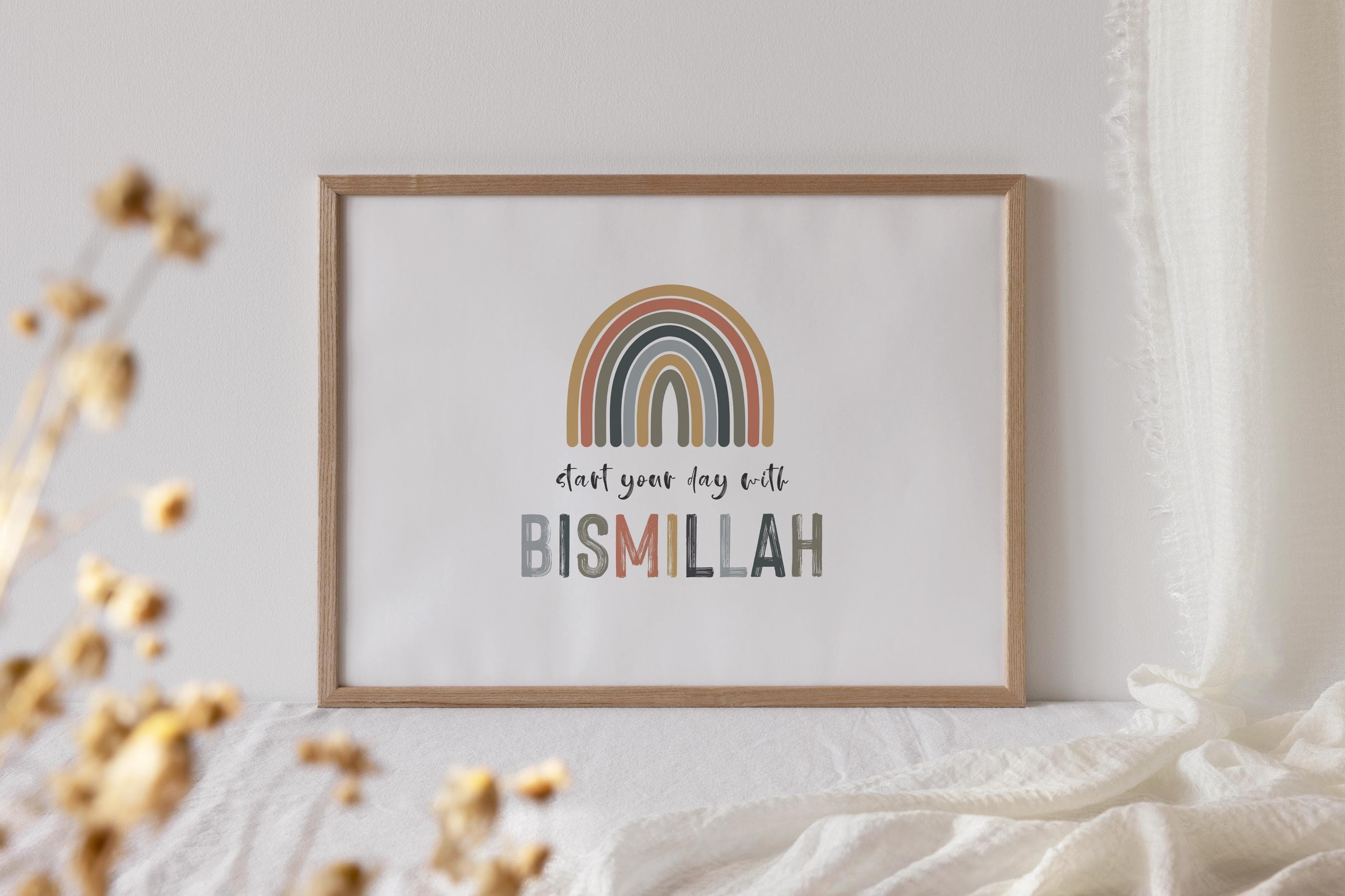 Muslim Kids Room Art Bundle Boho Decor Gallery Wall Set Neutral Tones Quran Quotes Kids Room Art Rainbow Colors - image 3