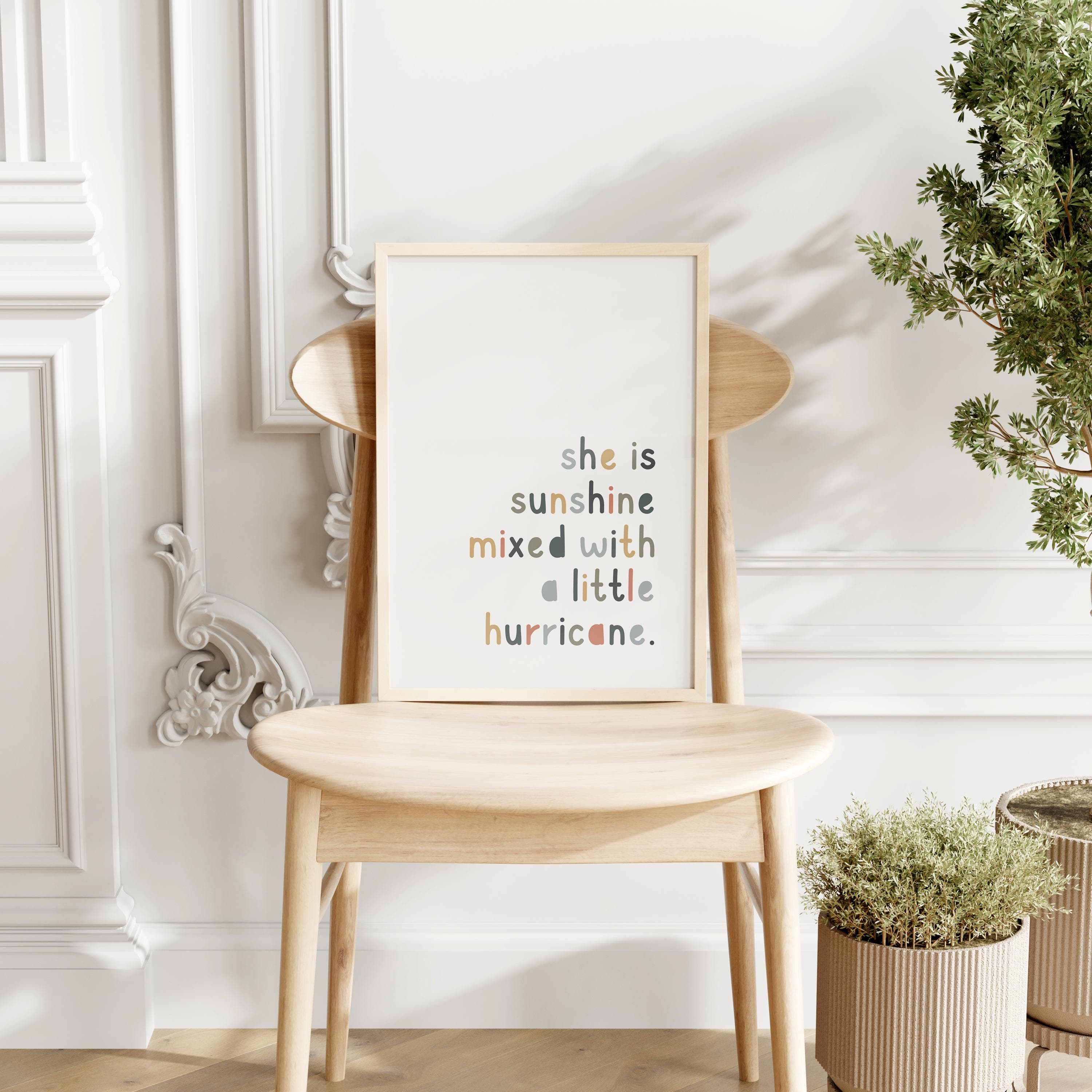 She is sunshine mixed with a little hurricane sign Girls Room Wall Art Girls Nursery Quotes Boho Girl Bedroom Decor - image 5