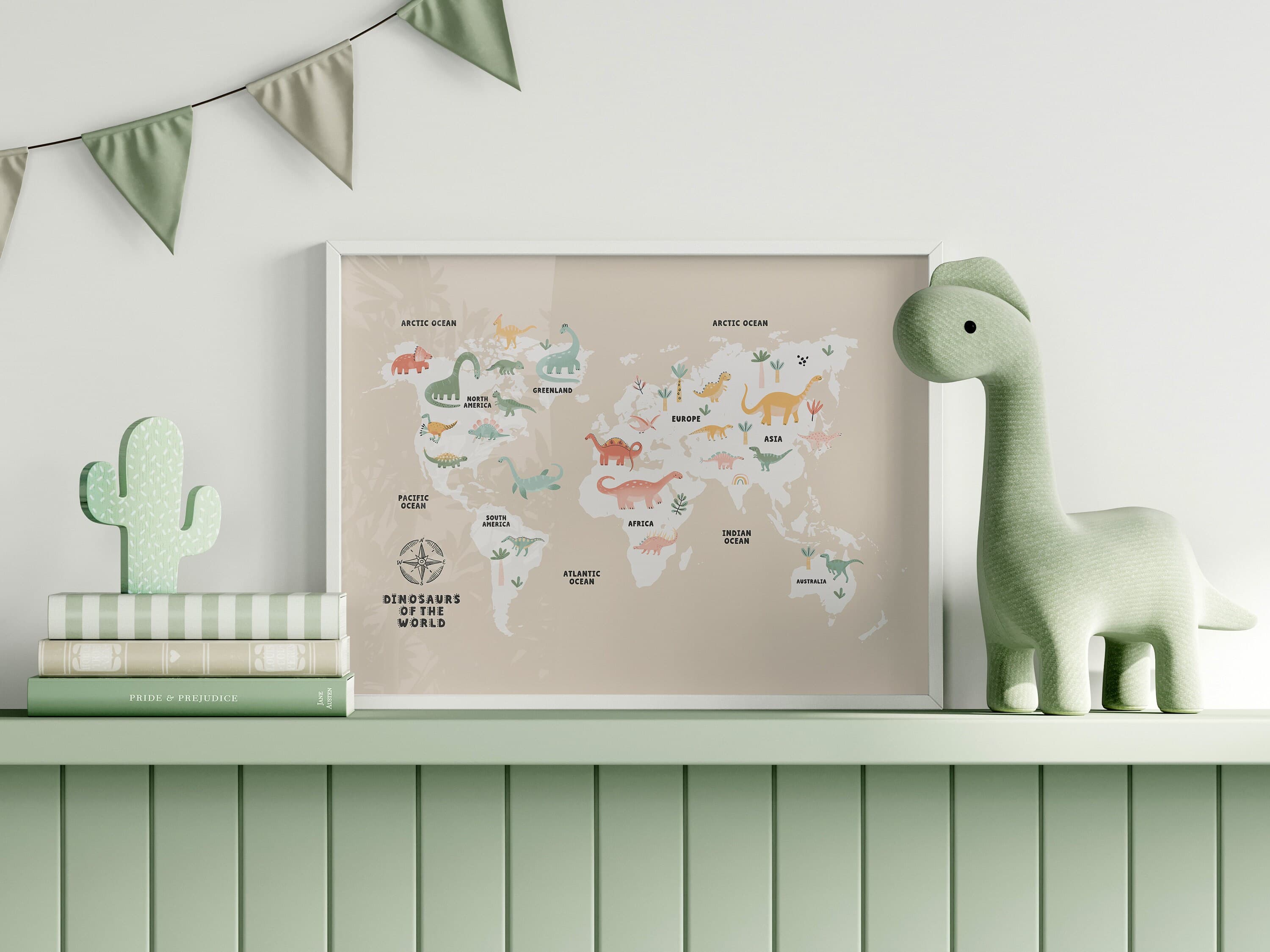 World Map Dinosaur Educational for Kids Room World Map Montessori Nursery Wall Art Printable - image 4