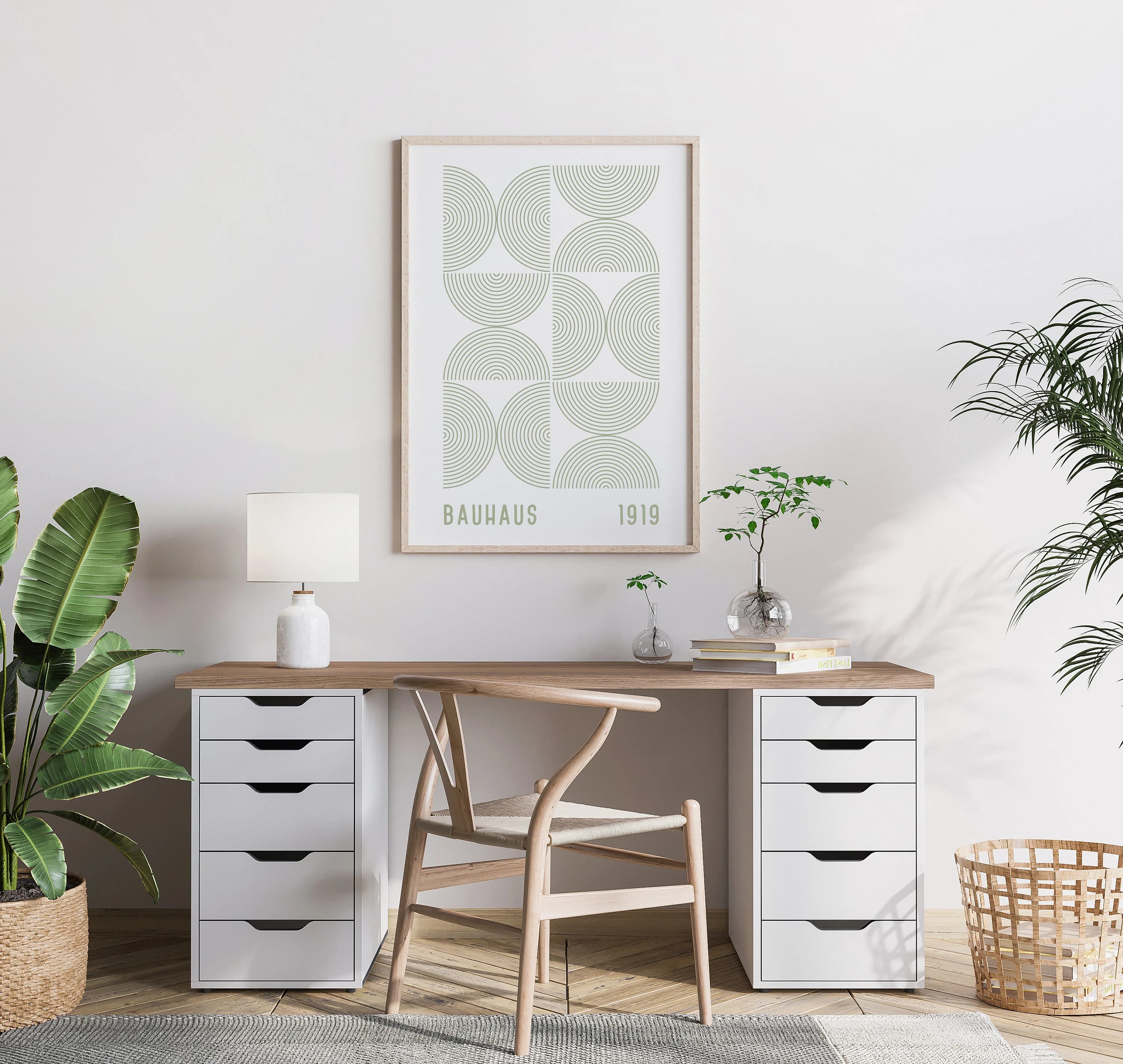 Bauhaus Poster Sage Green Bauhaus Print Wavy Line Exhibition Poster Abstract Wall Art Set of 2 Prints Retro Art Geometric Print Set - image 2