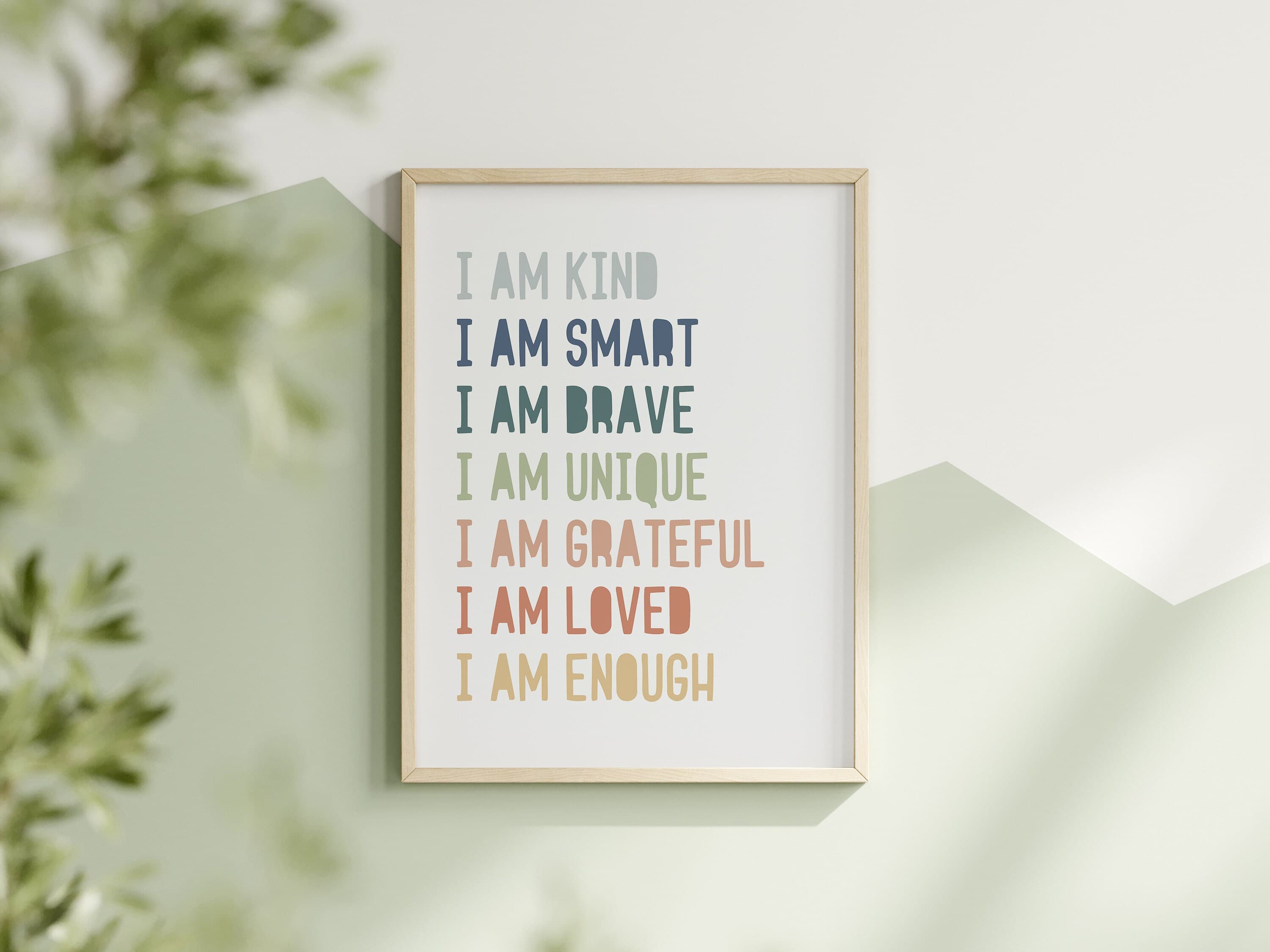 Positive Affirmations for Kids Boho Classroom decor Personalized I Am Affirmations Playroom Wall Decor
