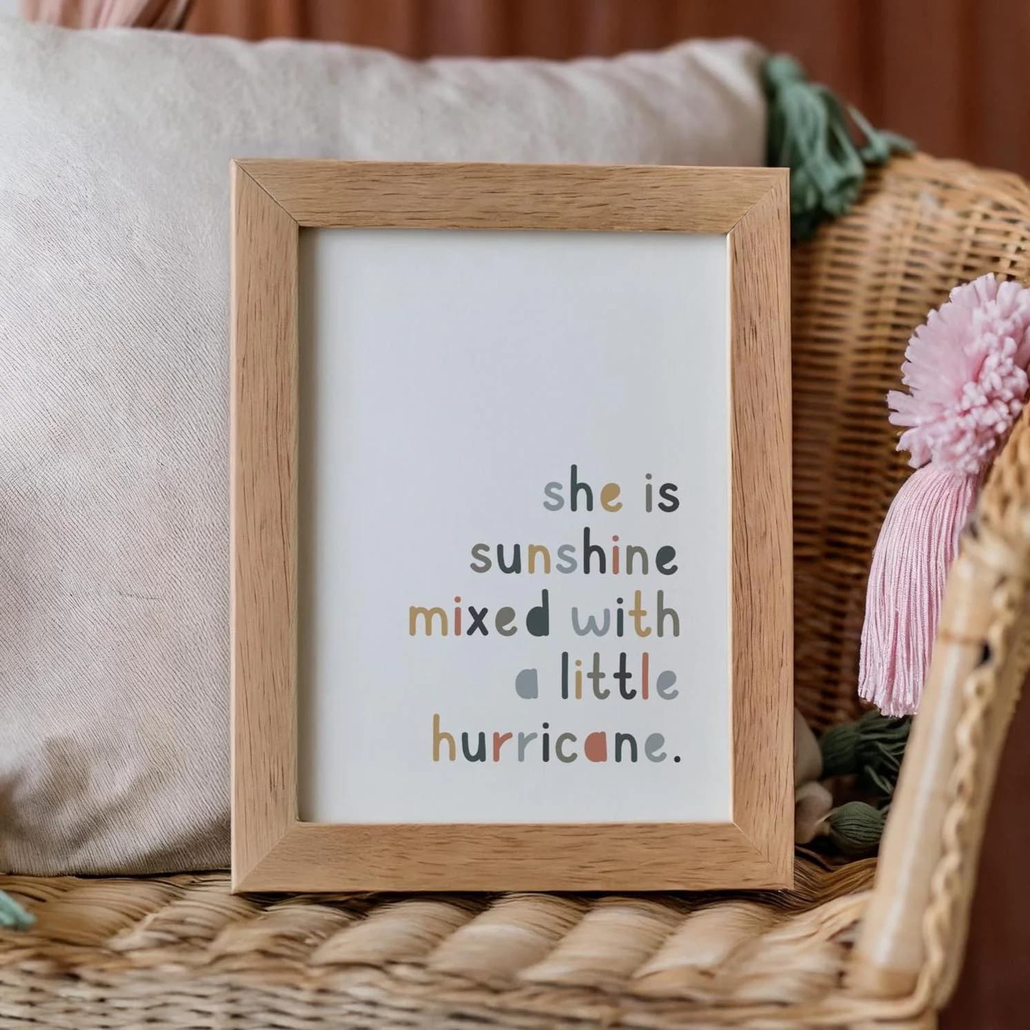 She is sunshine mixed with a little hurricane sign Girls Room Wall Art Girls Nursery Quotes Boho Girl Bedroom Decor