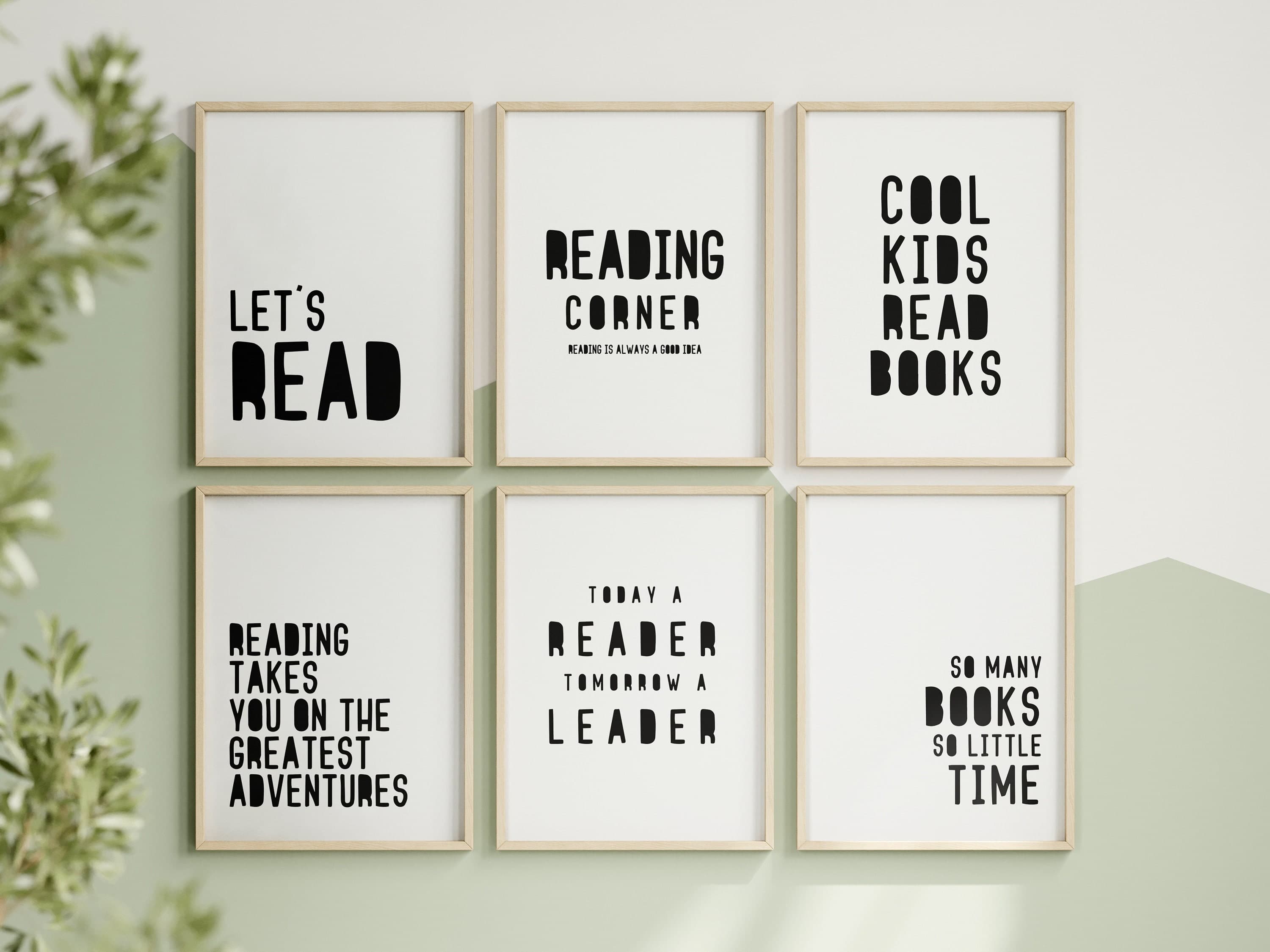 Reading Corner Set of 6 Wall Art for Kids Room Decor Montessori Printables Black and White Classroom Decor