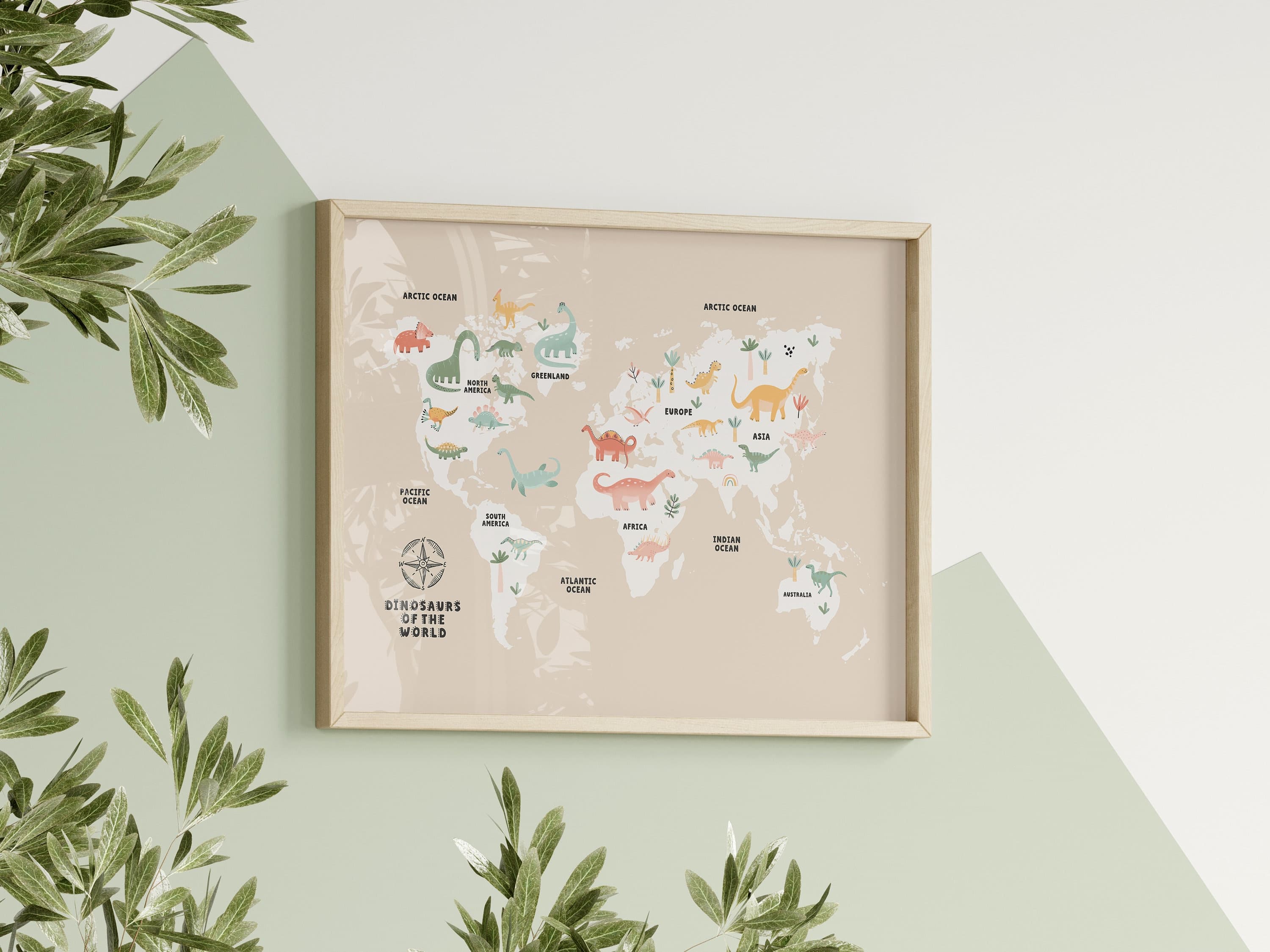 World Map Dinosaur Educational for Kids Room World Map Montessori Nursery Wall Art Printable - image 3
