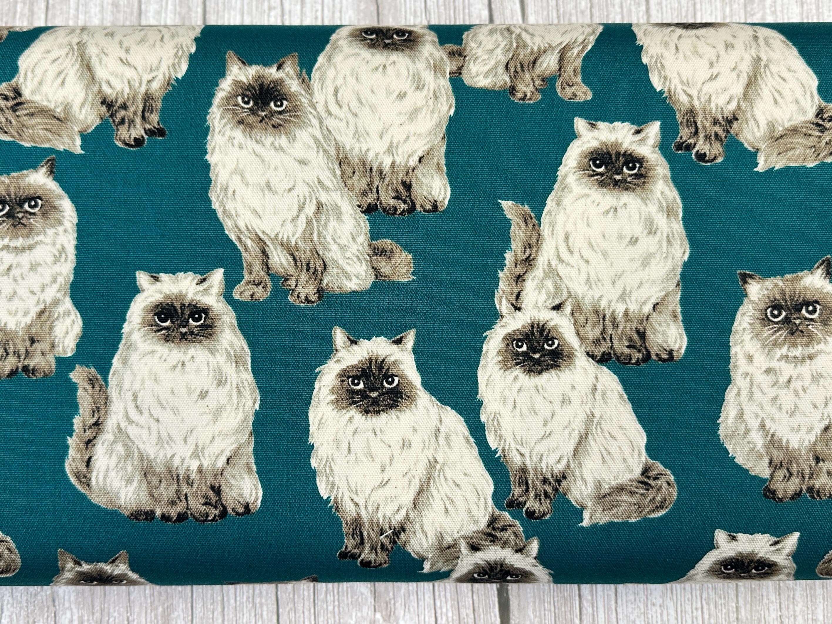 Animal Friends Cat Fabric - Teal - by Sevenberry, Japanese 100% Oxford Cotton, Cat Fabric, By the Metre, Half Metre, Fat Quarter - image 3