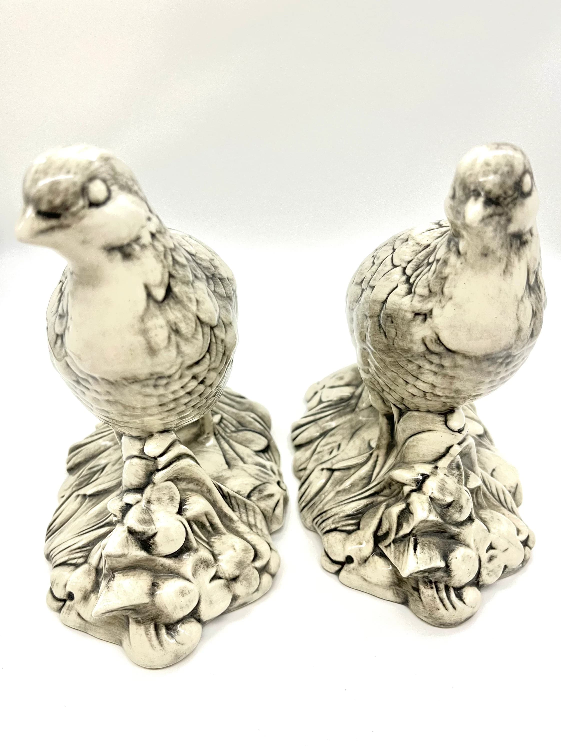 1960s Handmade Ceramic Set of Two LRG Love Birds/Turtle Doves Ceramic Base Black White Finish Vintage MCM Decor Bird Lover Collectible Gift