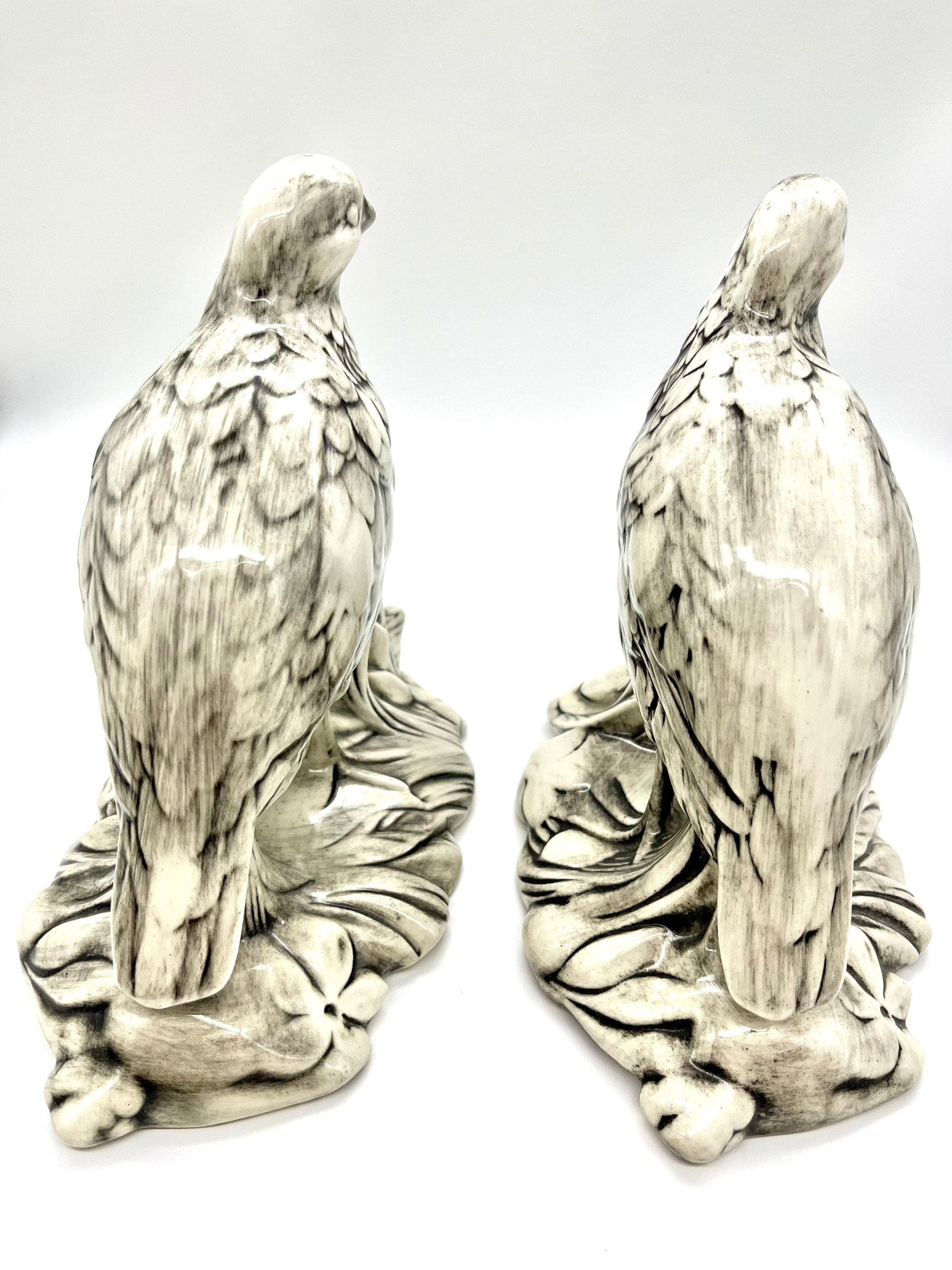 1960s Handmade Ceramic Set of Two LRG Love Birds/Turtle Doves Ceramic Base Black White Finish Vintage MCM Decor Bird Lover Collectible Gift - image 5