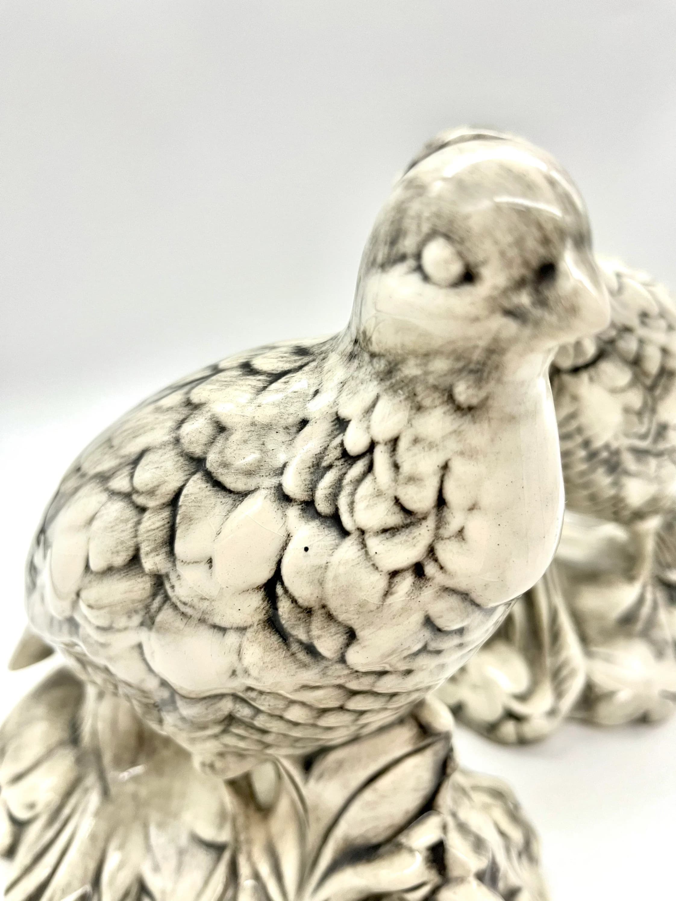 1960s Handmade Ceramic Set of Two LRG Love Birds/Turtle Doves Ceramic Base Black White Finish Vintage MCM Decor Bird Lover Collectible Gift - image 4
