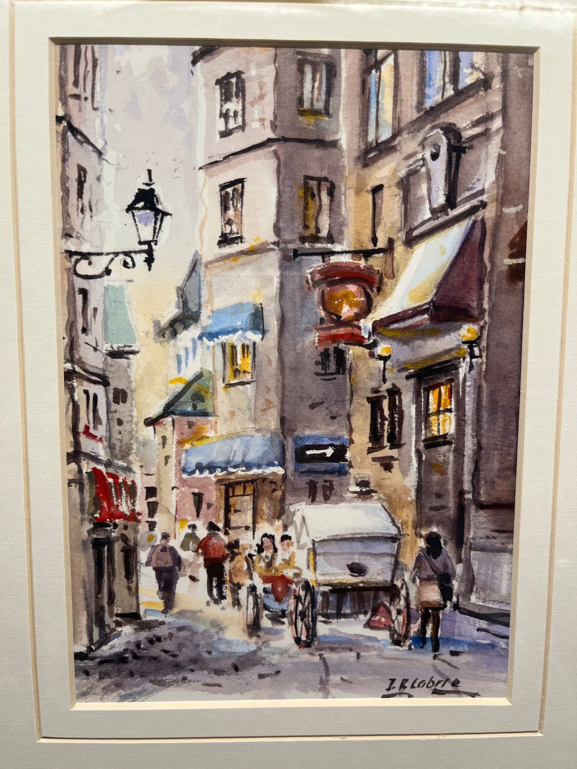 Vintage Framed Watercolour Painting Frame with Glass & Matting Gallery Wall Hanging Art Scenic City Plaza View Artist Signed - image 5