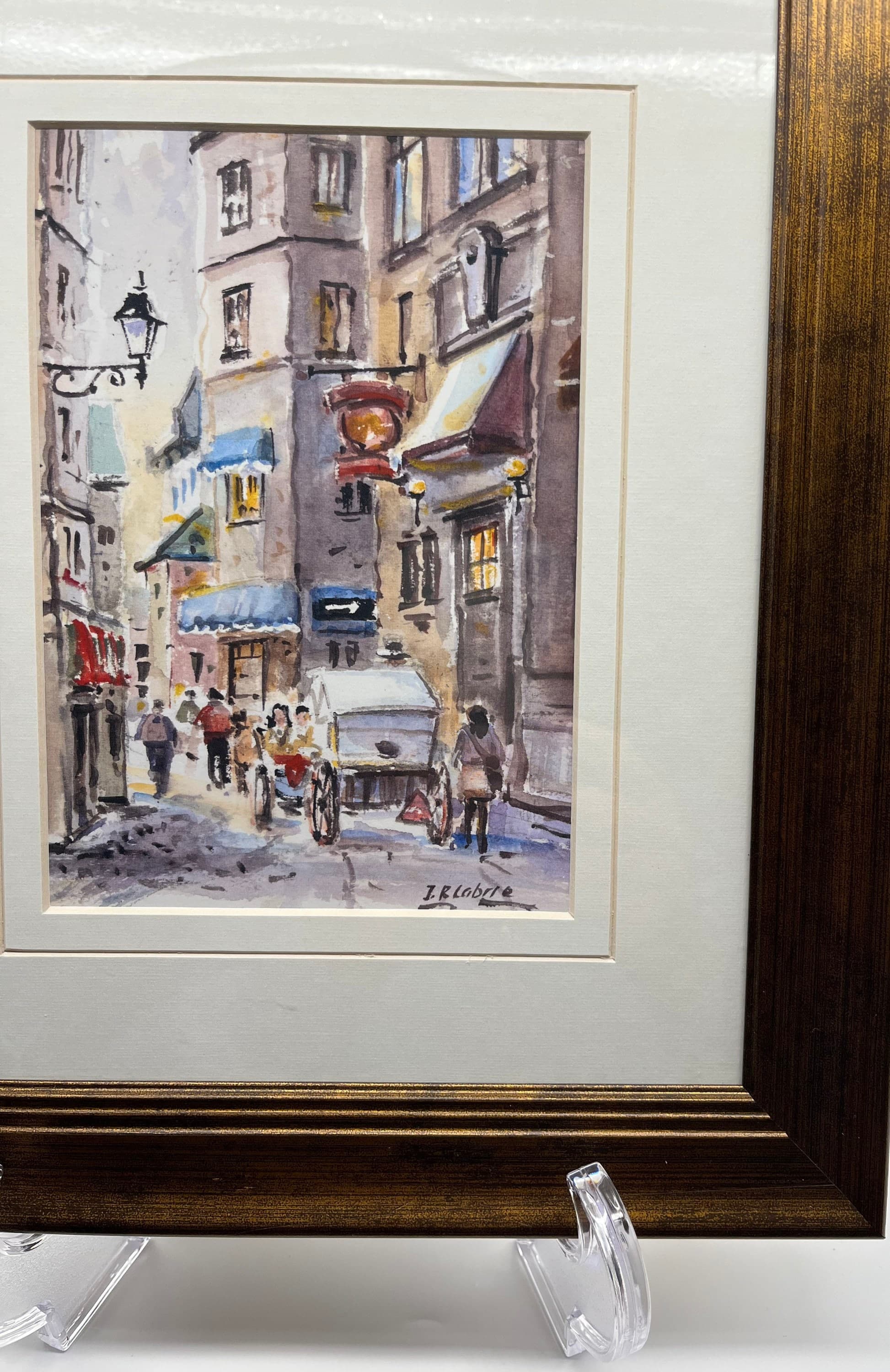 Vintage Framed Watercolour Painting Frame with Glass & Matting Gallery Wall Hanging Art Scenic City Plaza View Artist Signed - image 4