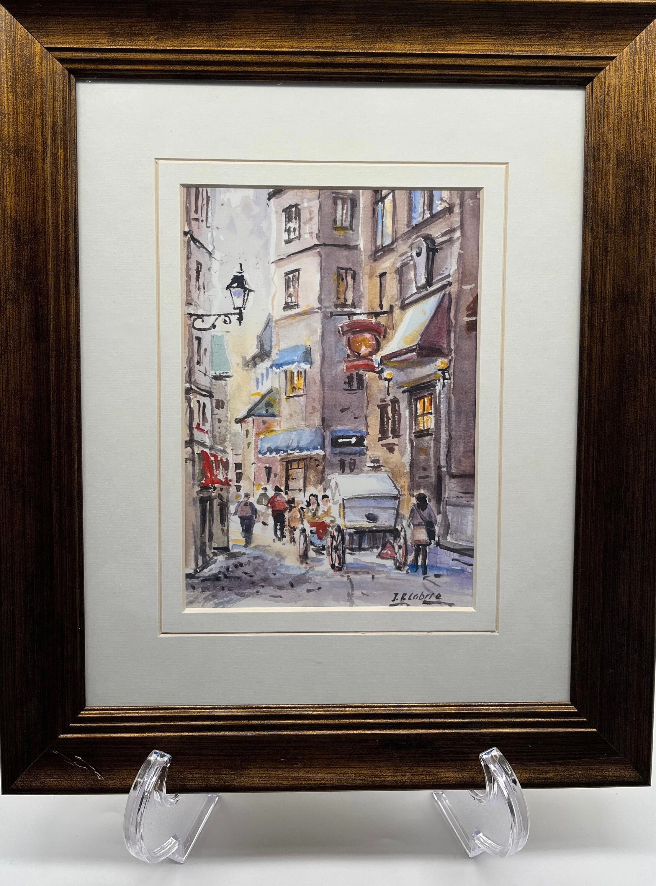 Vintage Framed Watercolour Painting Frame with Glass & Matting Gallery Wall Hanging Art Scenic City Plaza View Artist Signed