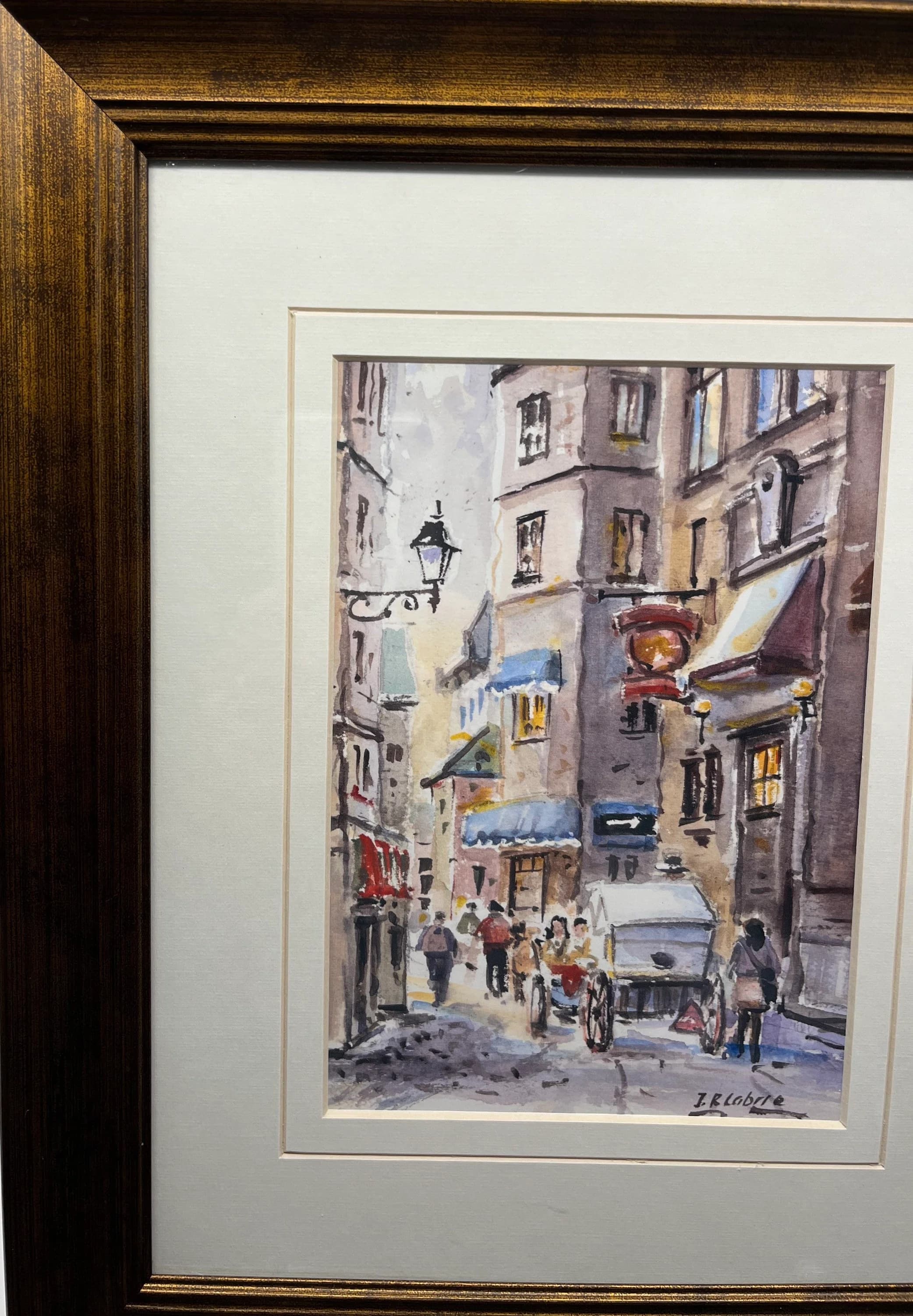 Vintage Framed Watercolour Painting Frame with Glass & Matting Gallery Wall Hanging Art Scenic City Plaza View Artist Signed - image 3
