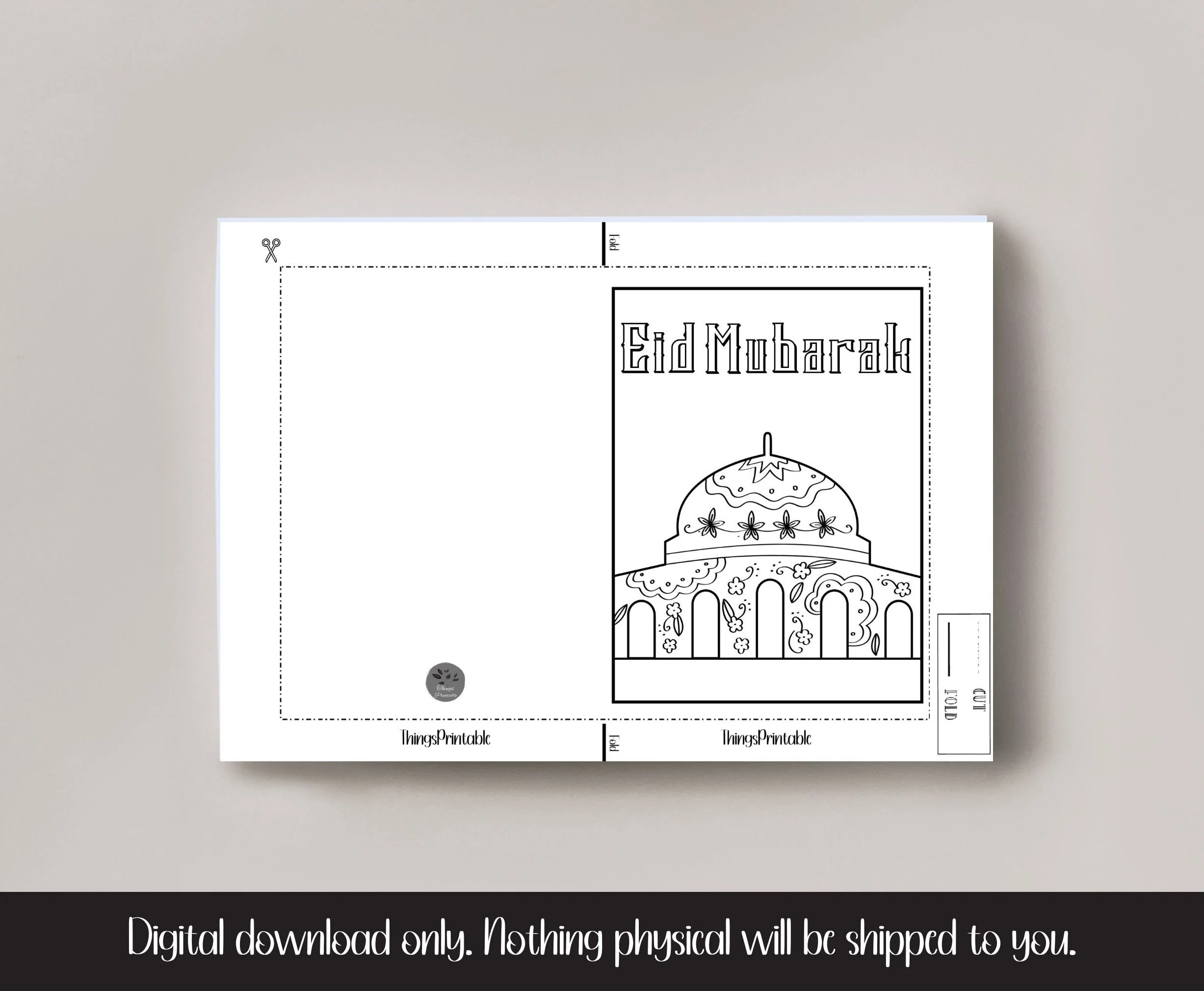 PRINTABLE Eid Mubarak Coloring Card, Mosque Eid Card, Eid Card for Kids, Eid Color Your Own Card, DIY Print & Color - image 2