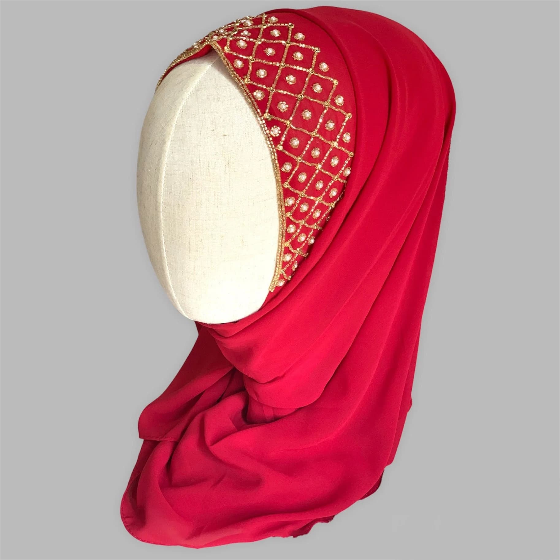 Luxury Embellished Hijab: Handcrafted Stone Bridal Scarf