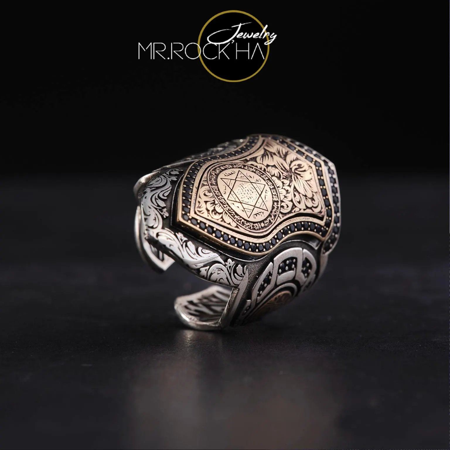 925 Sterling Silver Archer Thumb Mens Ring: Solomon Seal Star of David - image 3