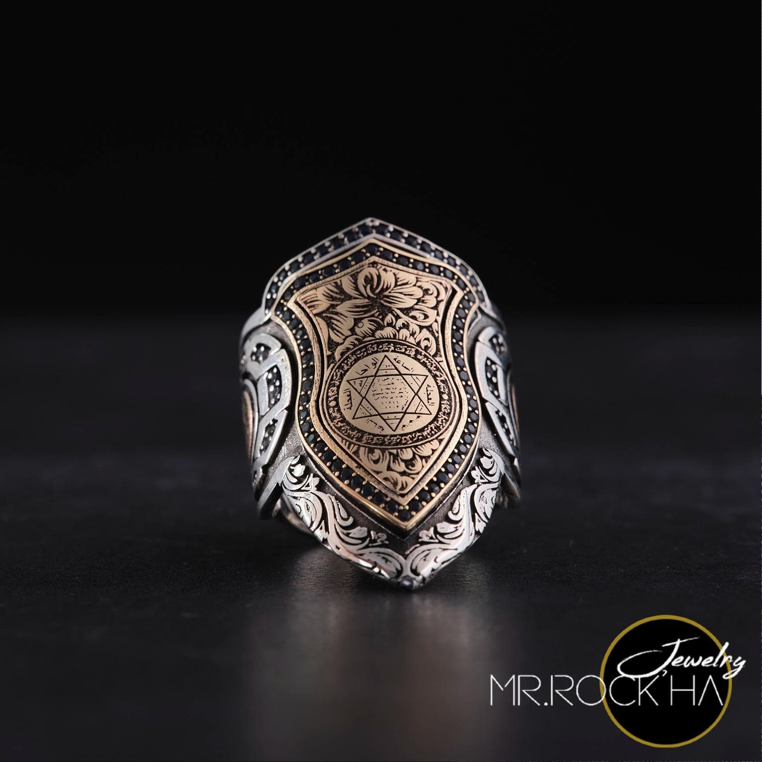 925 Sterling Silver Archer Thumb Mens Ring: Solomon Seal Star of David - image 4