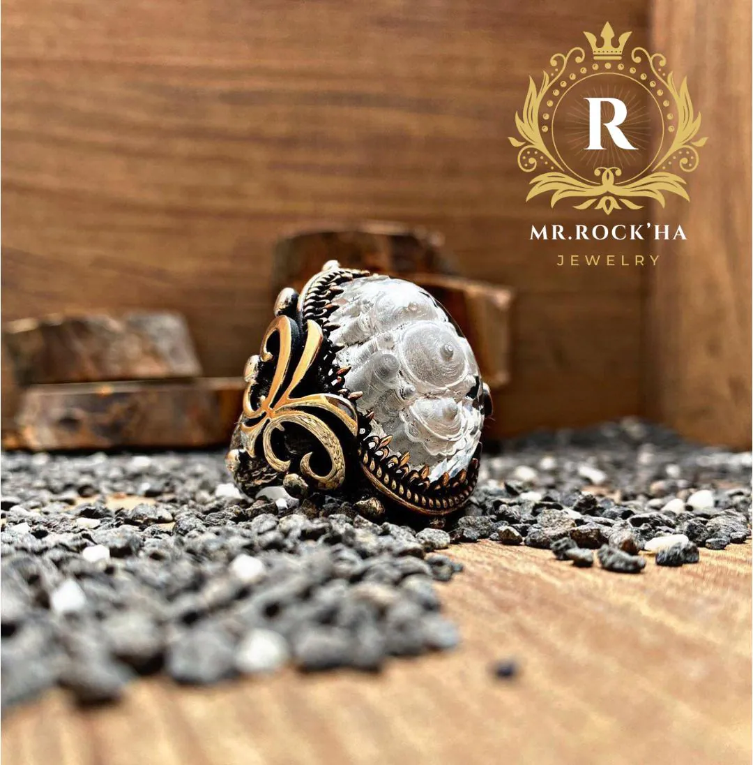 Hagia Sophia Engraved Quartz Ring: 925 Sterling Silver Mens Ring
