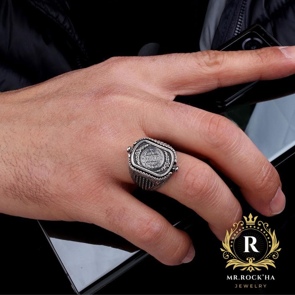 Seal of Solomon Black Onyx 925 Sterling Silver Ring - Rotating Star of David - image 5