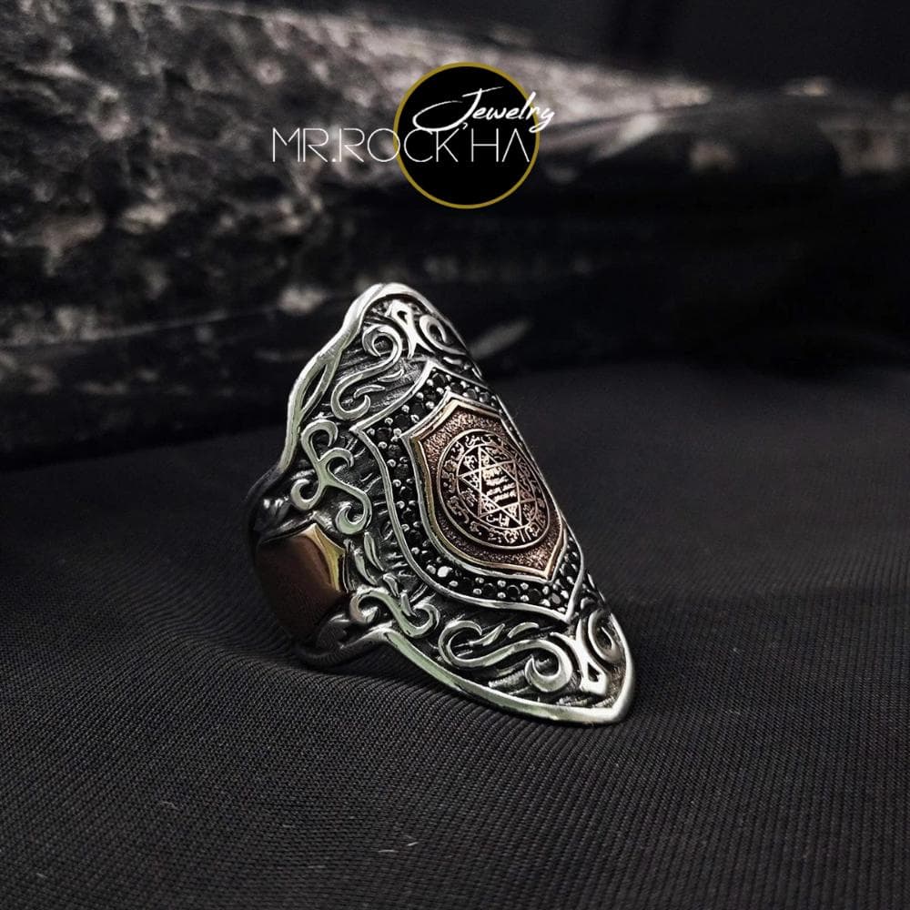 925 Sterling Silver Seal of Solomon Mens Ring, Black Zircon Archer Ring, Turkish Handmade Islamic Thumb Ring, Star of David Jewelry Gift - image 4