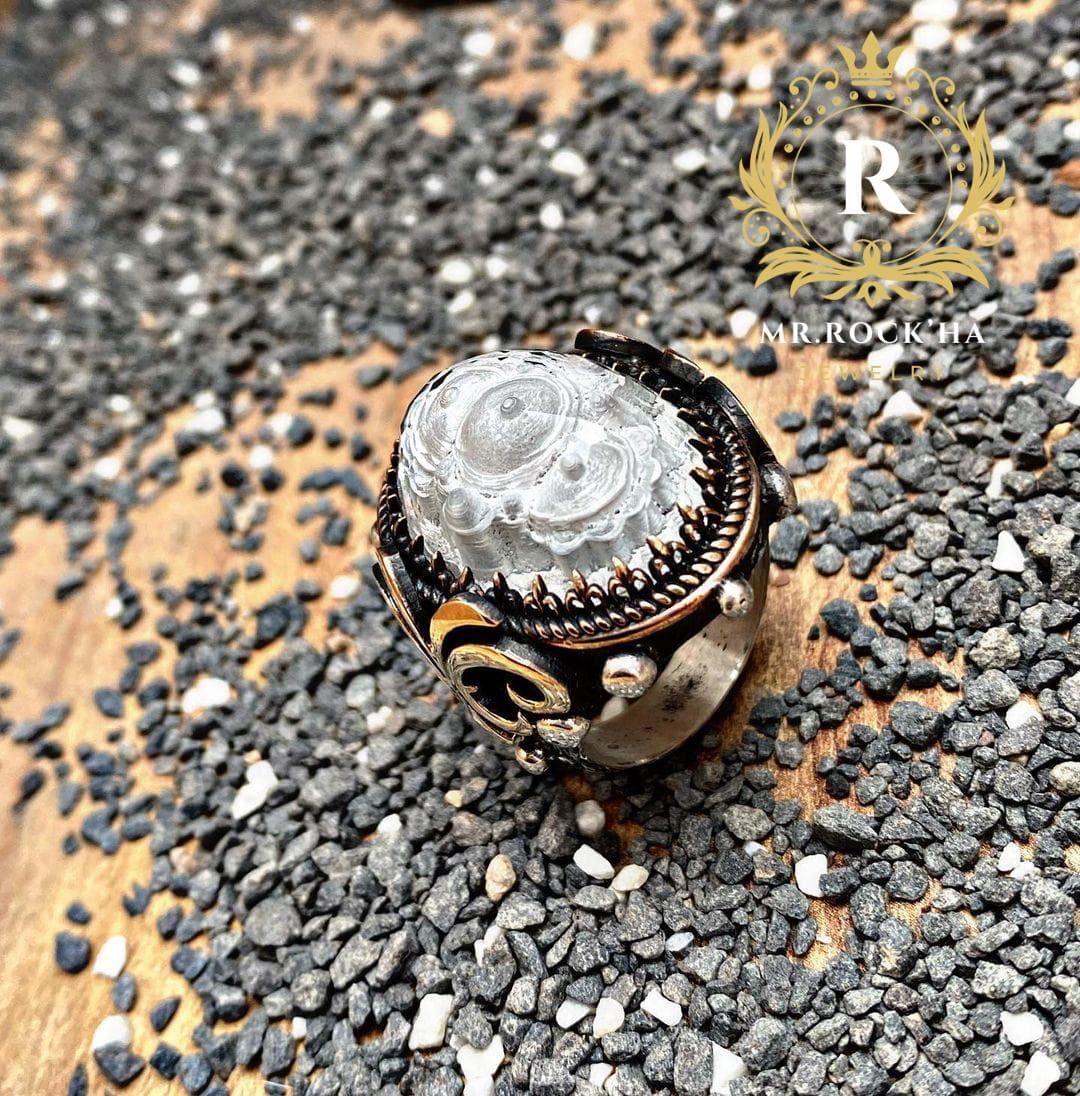 Hagia Sophia Engraved Quartz Ring: 925 Sterling Silver Mens Ring - image 5