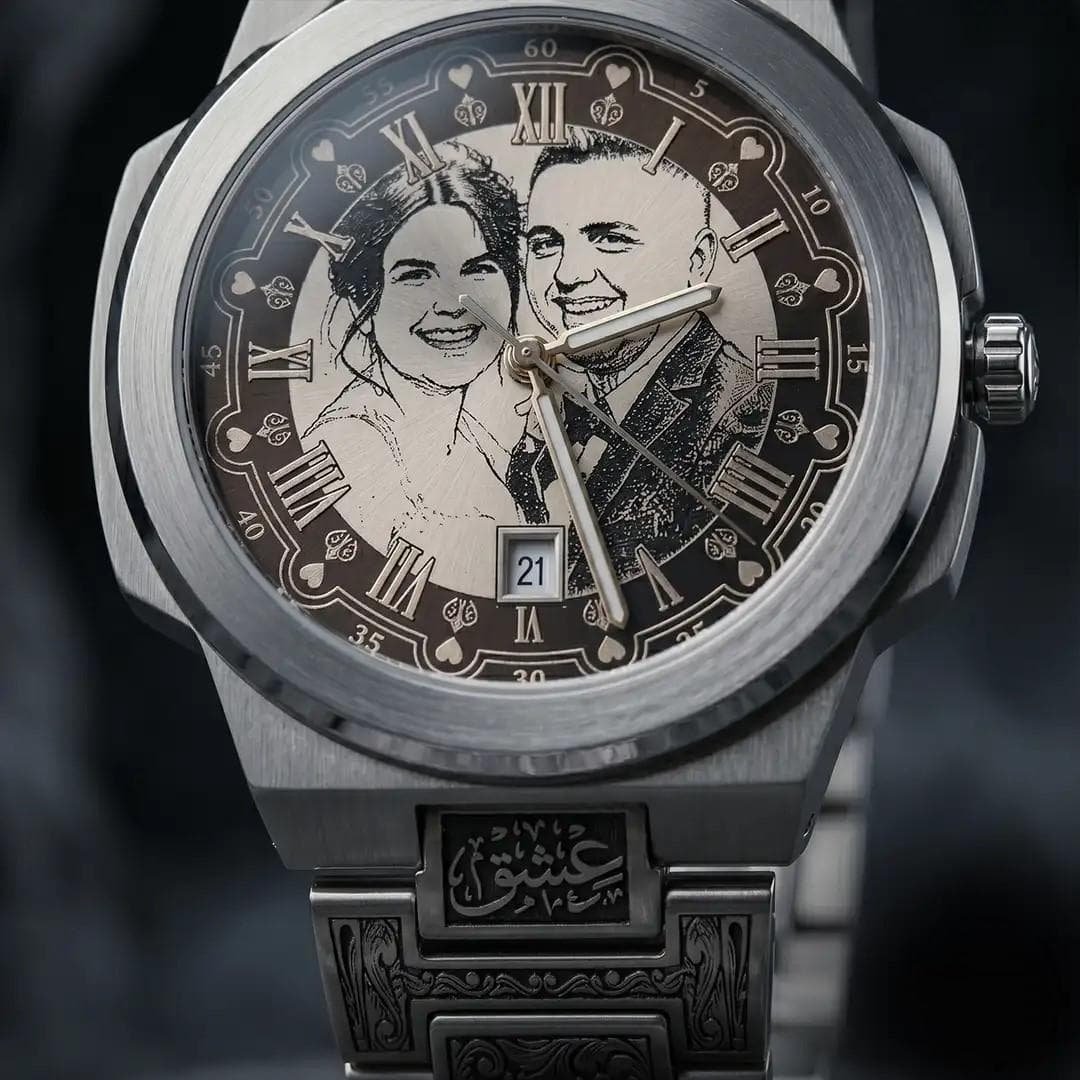 Vintage Mens Custom Photo Watch, Engraved Couple Portrait, Personalized Couple Gift, Stainless Steel Waterproof, Anniversary Gift for Him - image 3