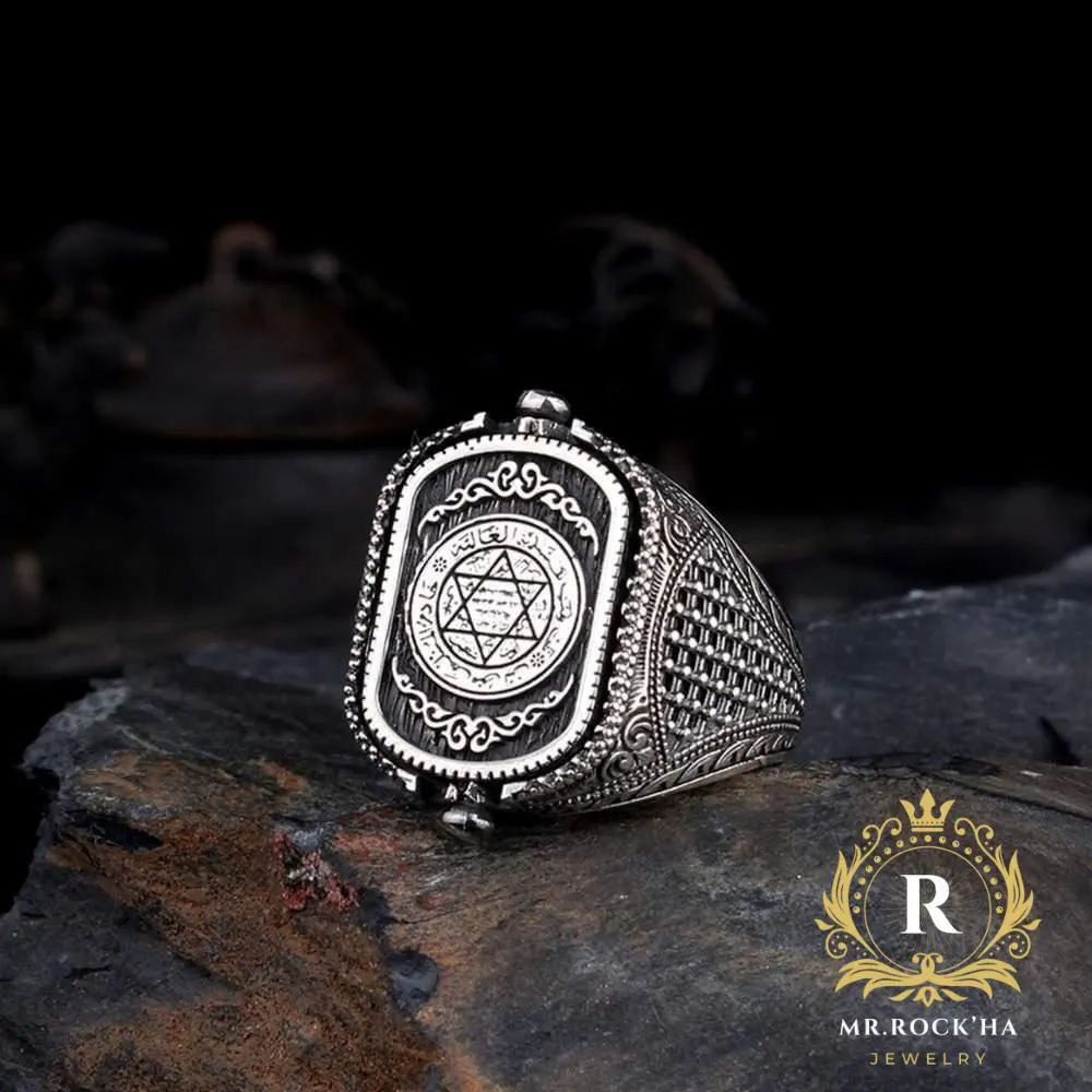 Seal of Solomon Black Onyx 925 Sterling Silver Ring - Rotating Star of David