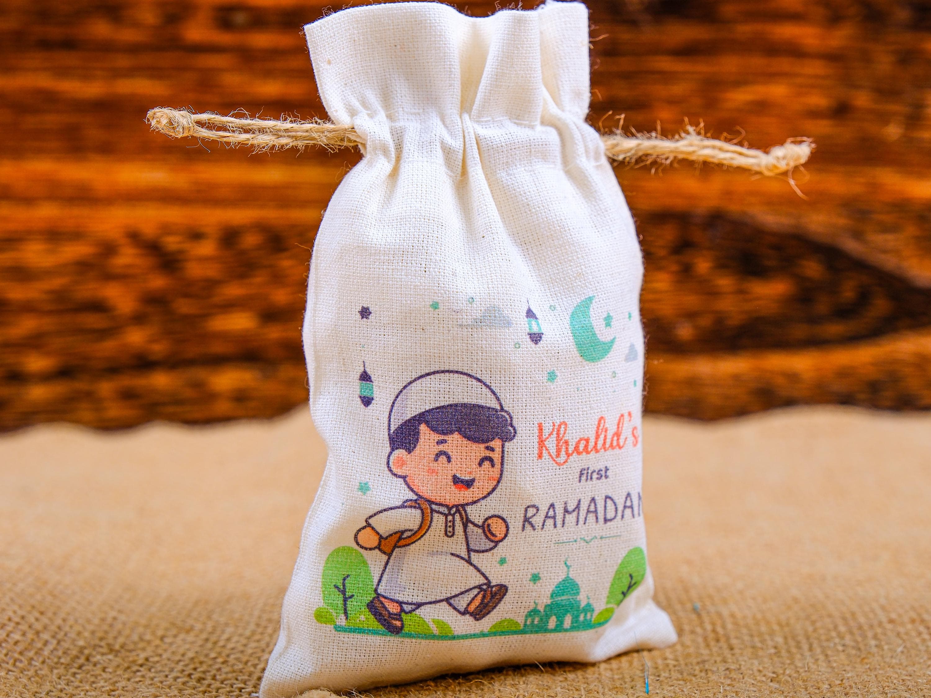 Personalized Eid Gift Bag for Kids - Custom Ramadan Favor Pouch - Islamic Party Goodie Bag - Cotton Treat Bag with Name - Gif Bag for Guests