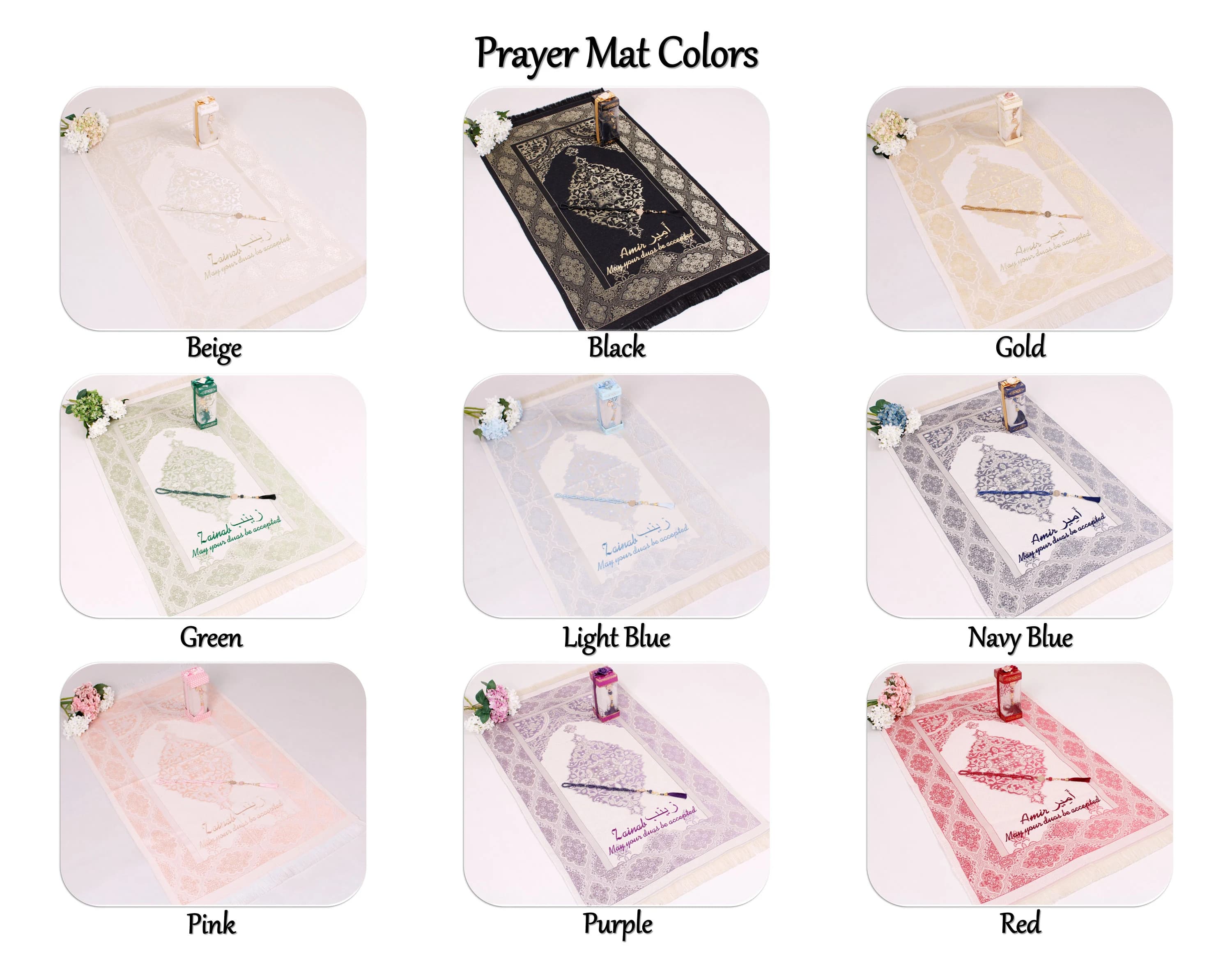Personalized Prayer Mat Pearl Prayer Bead Islamic Muslim Gift Set | Ramadan Gift | Eid Gift | Wedding Gift | Birthday Gift | Graduation Gift - image 2