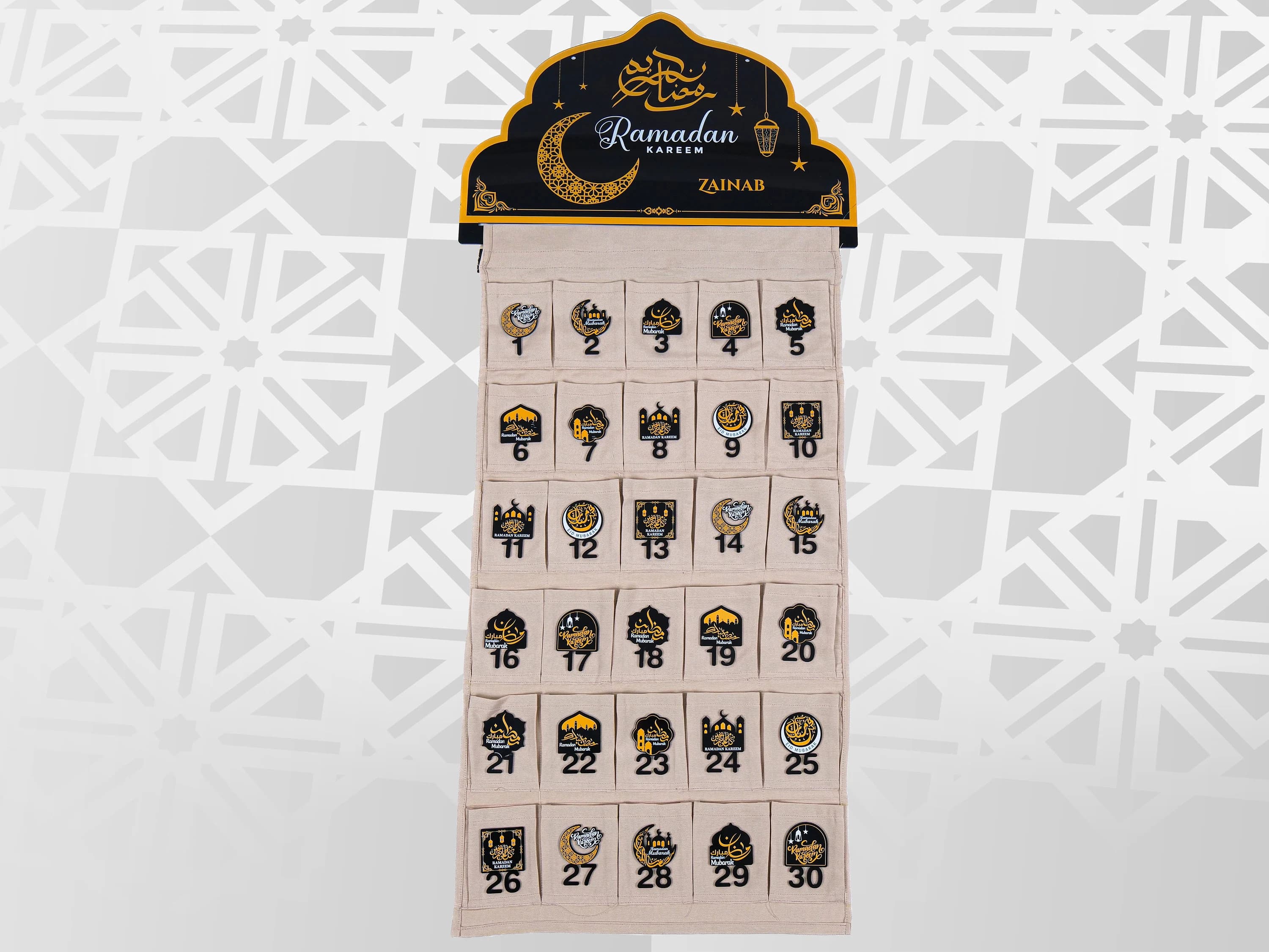 Personalized Fabric Canvas Ramadan Advent Calendar Countdown | Day of Ramadan Till Eid | Ramadan Kareem Eid Mubarak Home Décor | Gift Pocket - image 4