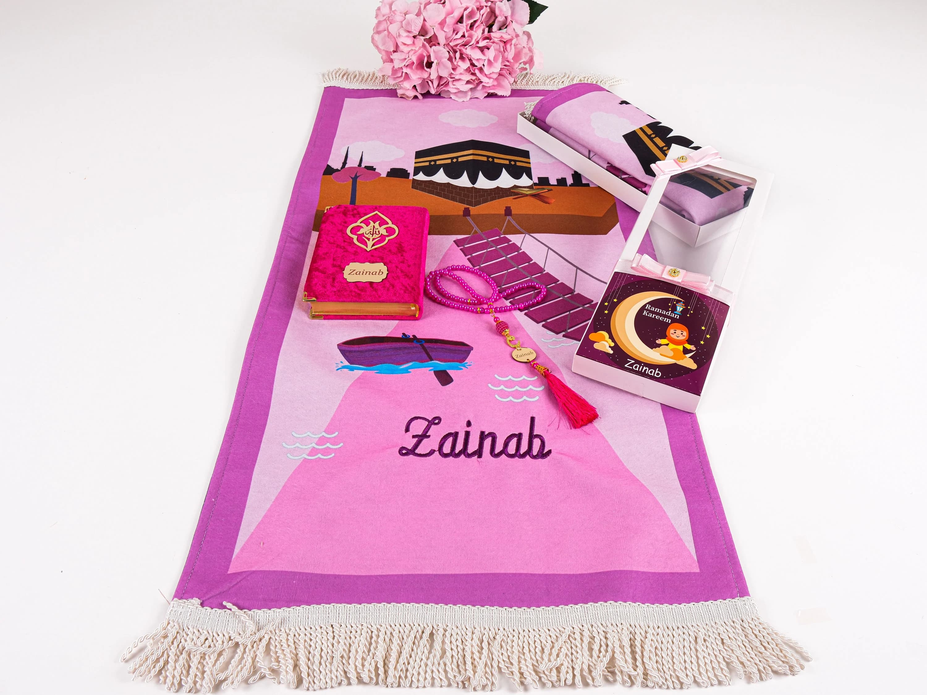 Personalized Kids Prayer Mat Quran Tasbih Gift Set for Girls | Salah Mat Janamaz Ramadan Eid Hajj Umrah Birthday Graduation Gifts for Kids