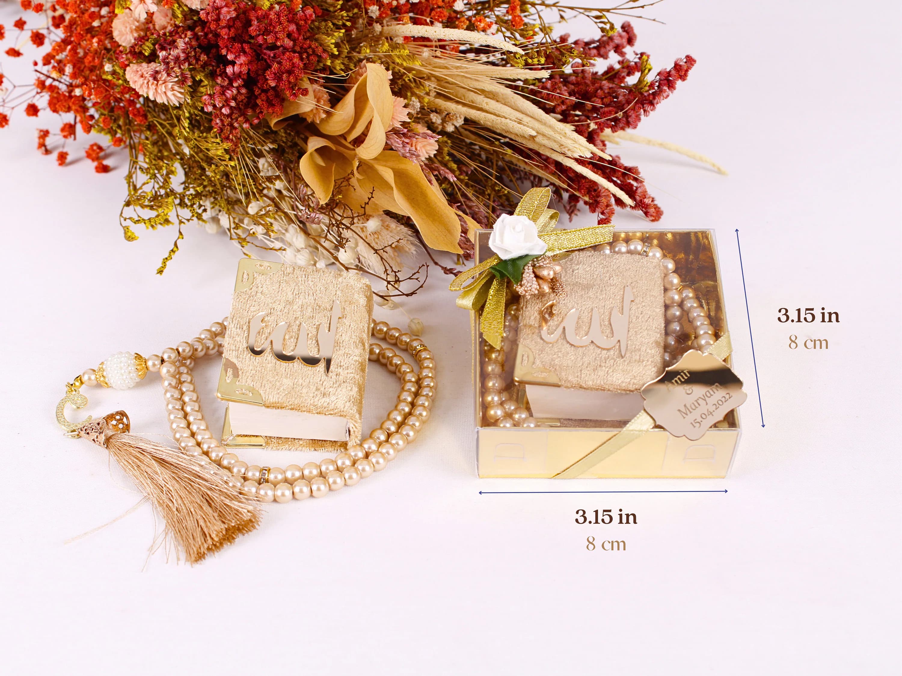 Personalized Velvet Mini Quran Pearl Tasbeeh Decorated Box Gift Set | Eid Favor | Wedding Favor | Baby Shower Favor | Muslim Party Favor - image 3