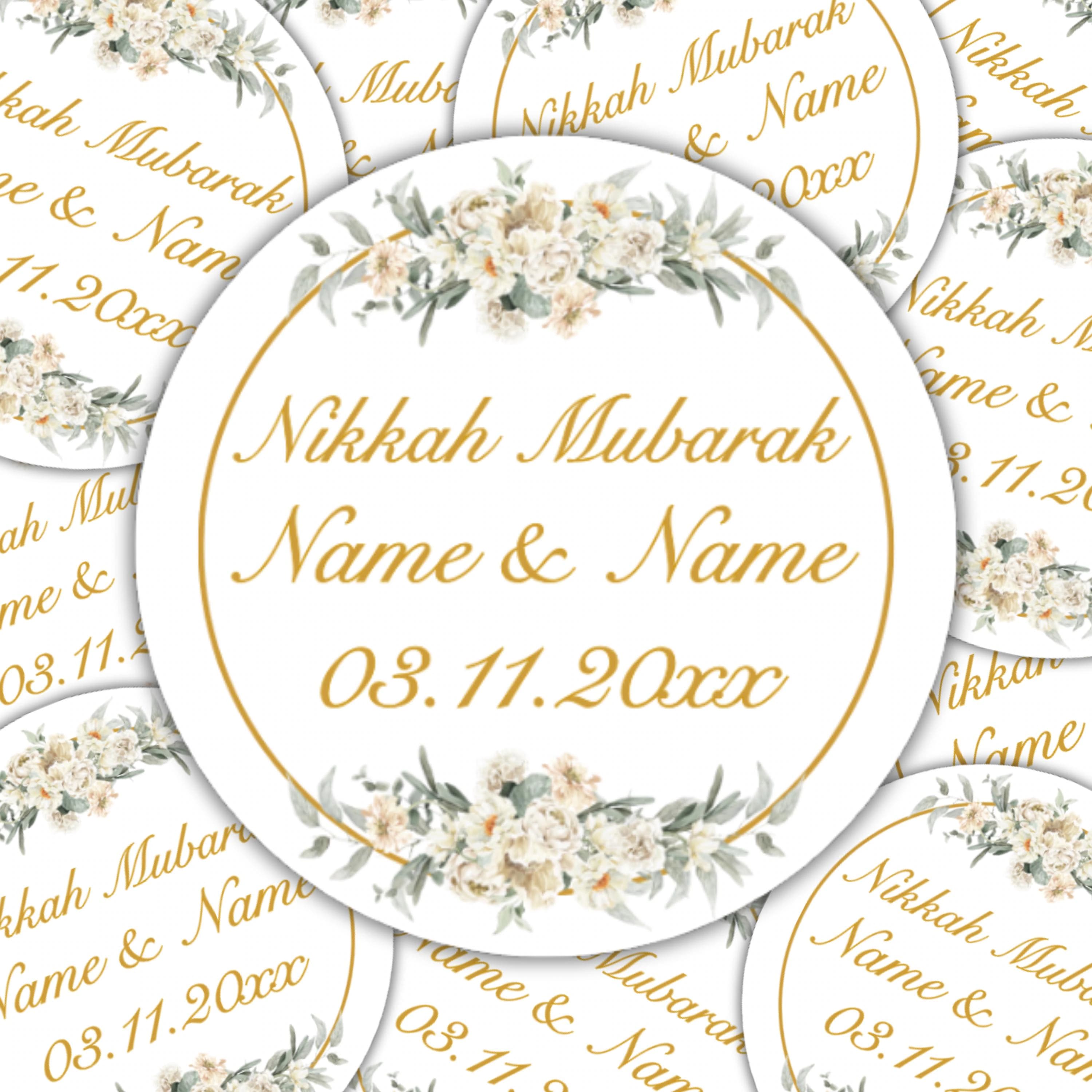 Personalised Nikkah Mubarak Stickers Labels Umrah Muslim Gift Custom Islamic Wedding Favor Celebration Gift Tags Invitation Seal Party Gloss