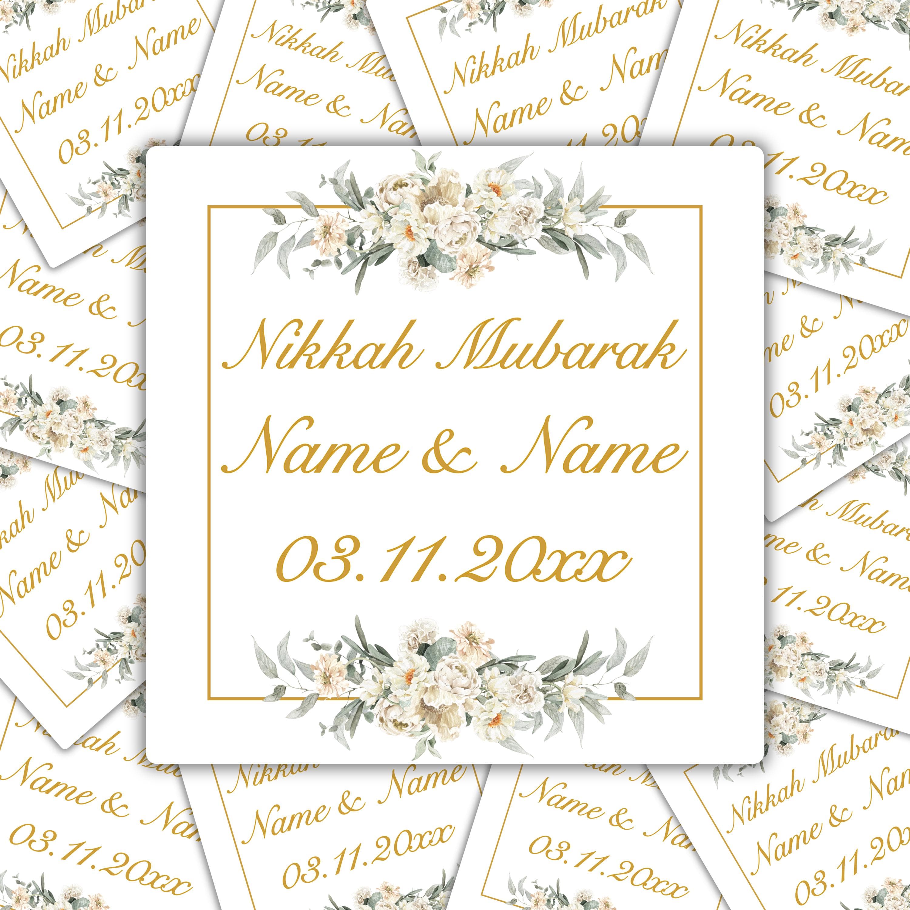 Personalised Nikkah Mubarak Stickers Labels Umrah Muslim Gift Custom Islamic Wedding Favor Celebration Gift Tags Invitation Seal Party Gloss