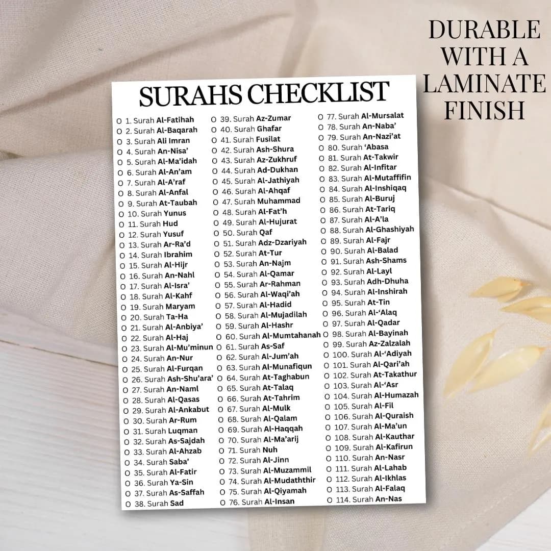 Quran Surah Checklist Progress Tracker for Reading Memorisation Islamic Planner Journal Muslim Productivity Chart Study Aid Kids Adult Hifdh - image 4