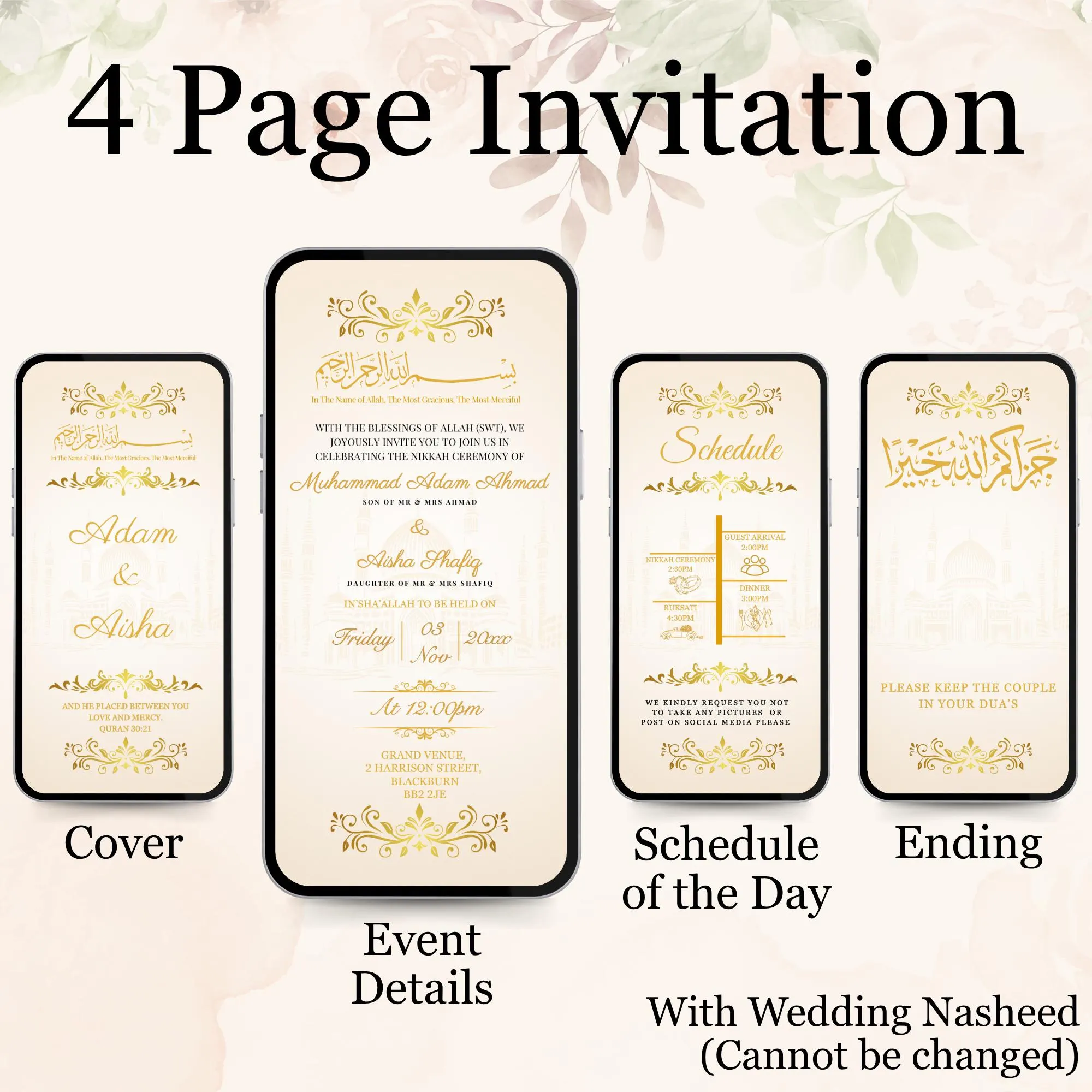 Animated Wedding Invitation Video Template Save the Date Mobile einvite Nikkah Ceremony Muslim Islamic English Floral Wedding - image 3