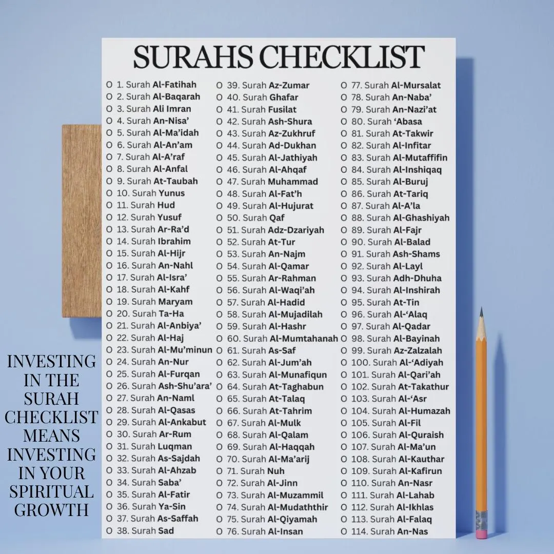 Quran Surah Checklist Progress Tracker for Reading Memorisation Islamic Planner Journal Muslim Productivity Chart Study Aid Kids Adult Hifdh - image 5