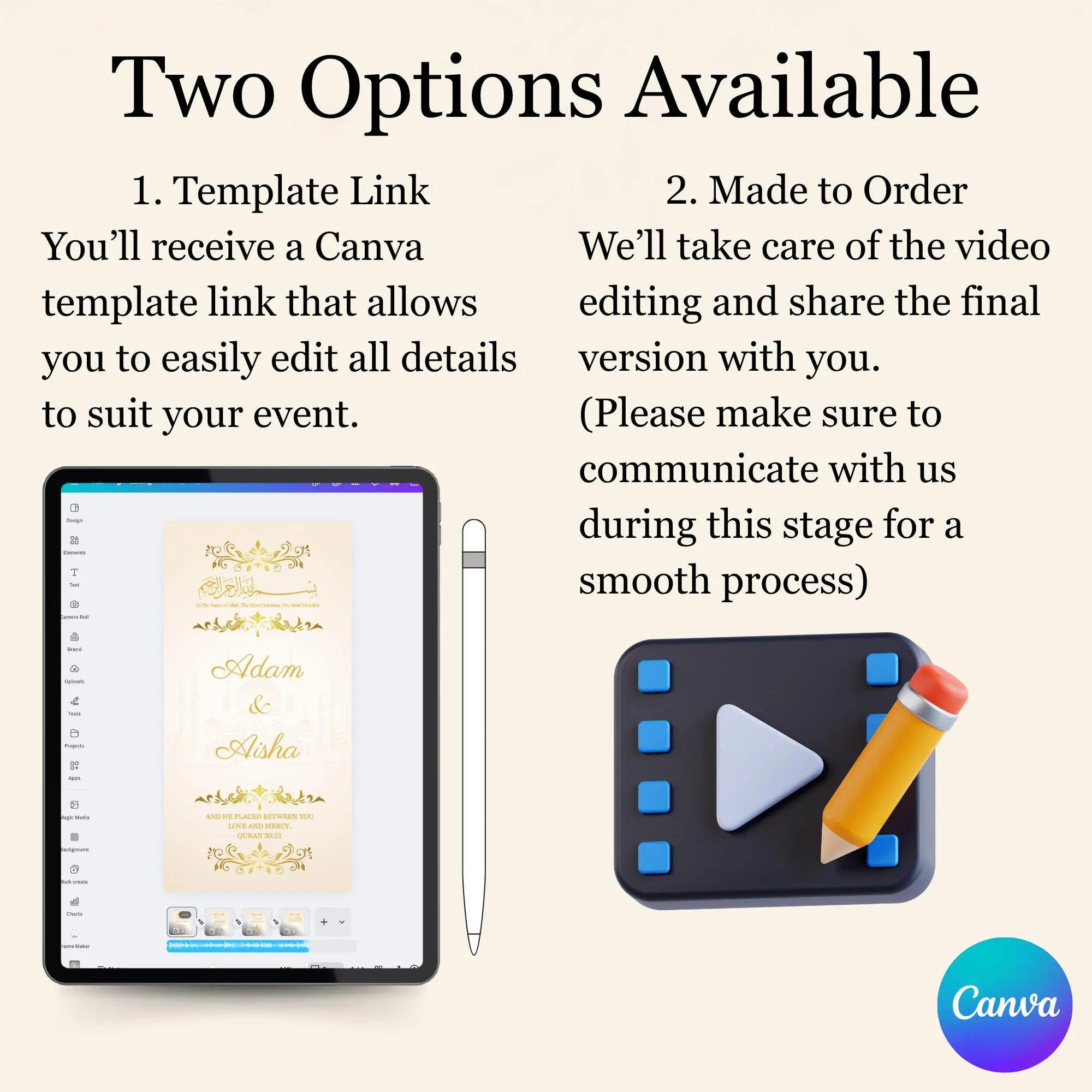 Animated Wedding Invitation Video Template Save the Date Mobile einvite Nikkah Ceremony Muslim Islamic English Floral Wedding - image 4