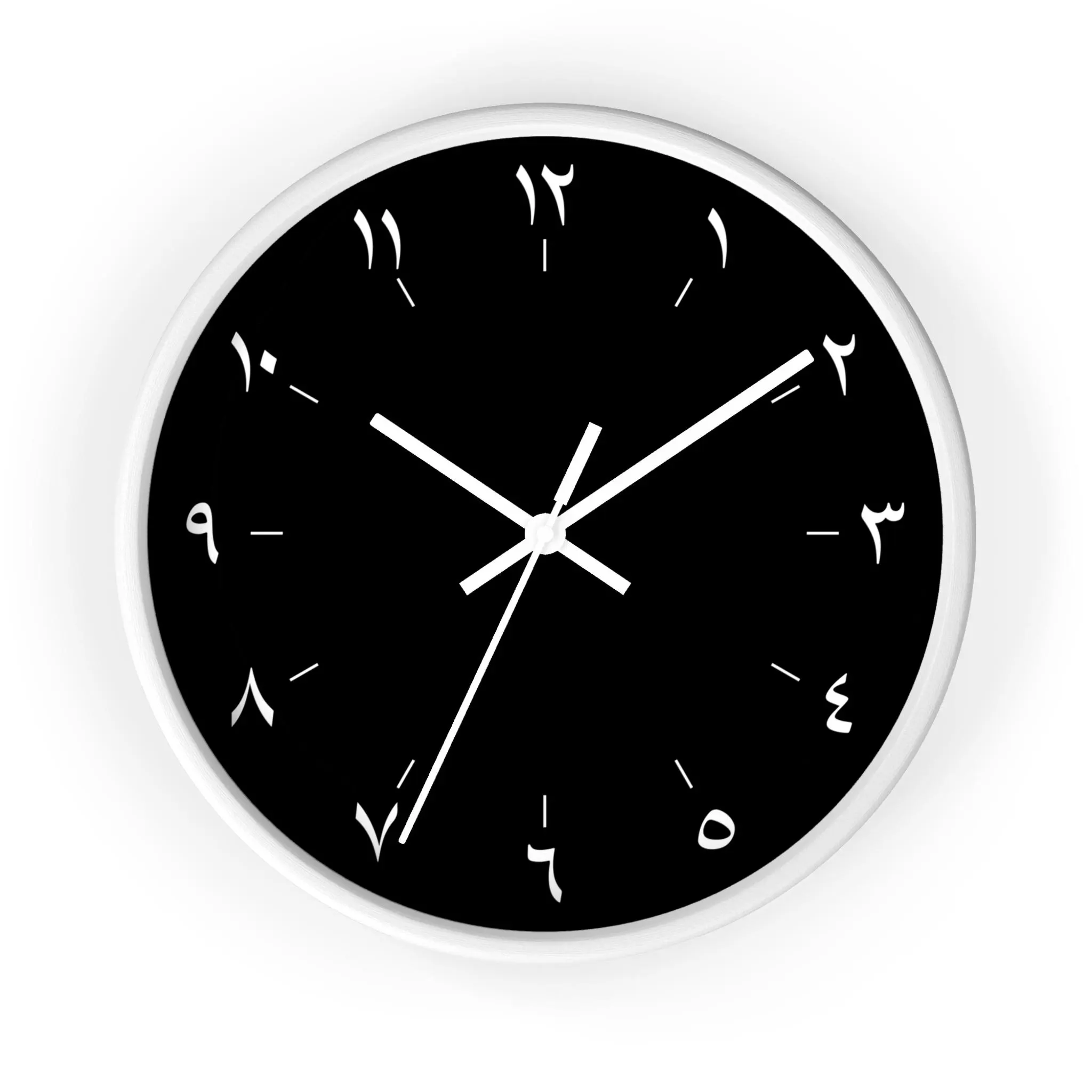 Minimalist Arabic Wall Clock / White Arabic Numbers with Lines on Black BG / Modern Analog Clock design with beautiful Arabic numerals - image 5