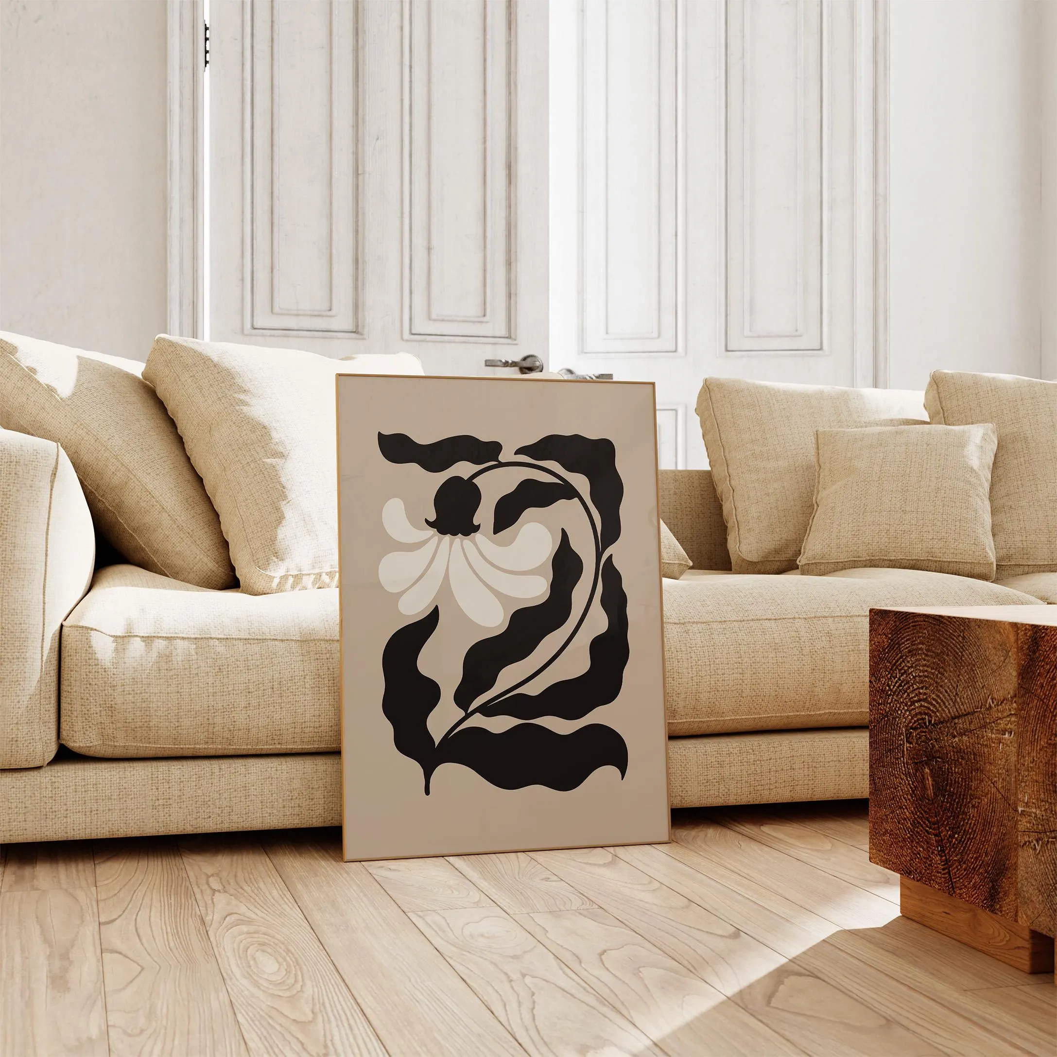 Abstract Flower Poster, Earthy Floral Print, Neutral Botanical Wall Art, Minimalist Beige Decor, Housewarming Gift (Poster Only)