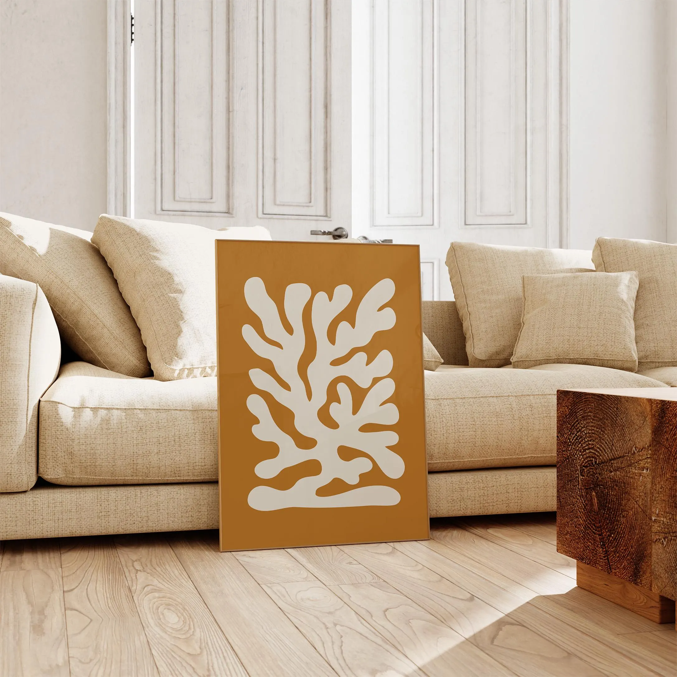 Neutral Botanical Poster, Abstract Floral Wall Art, Minimalist Golden Print (Poster Only) - image 4
