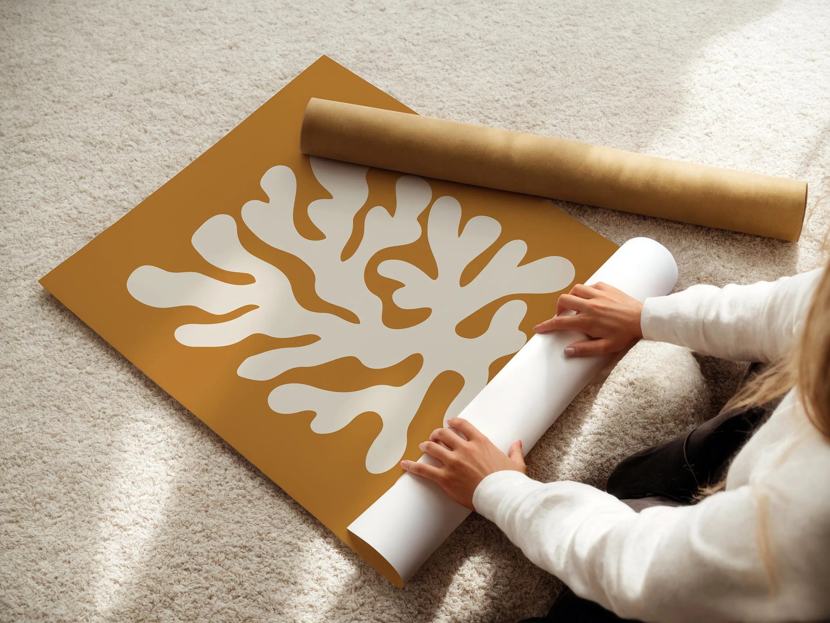 Neutral Botanical Poster, Abstract Floral Wall Art, Minimalist Golden Print (Poster Only) - image 3