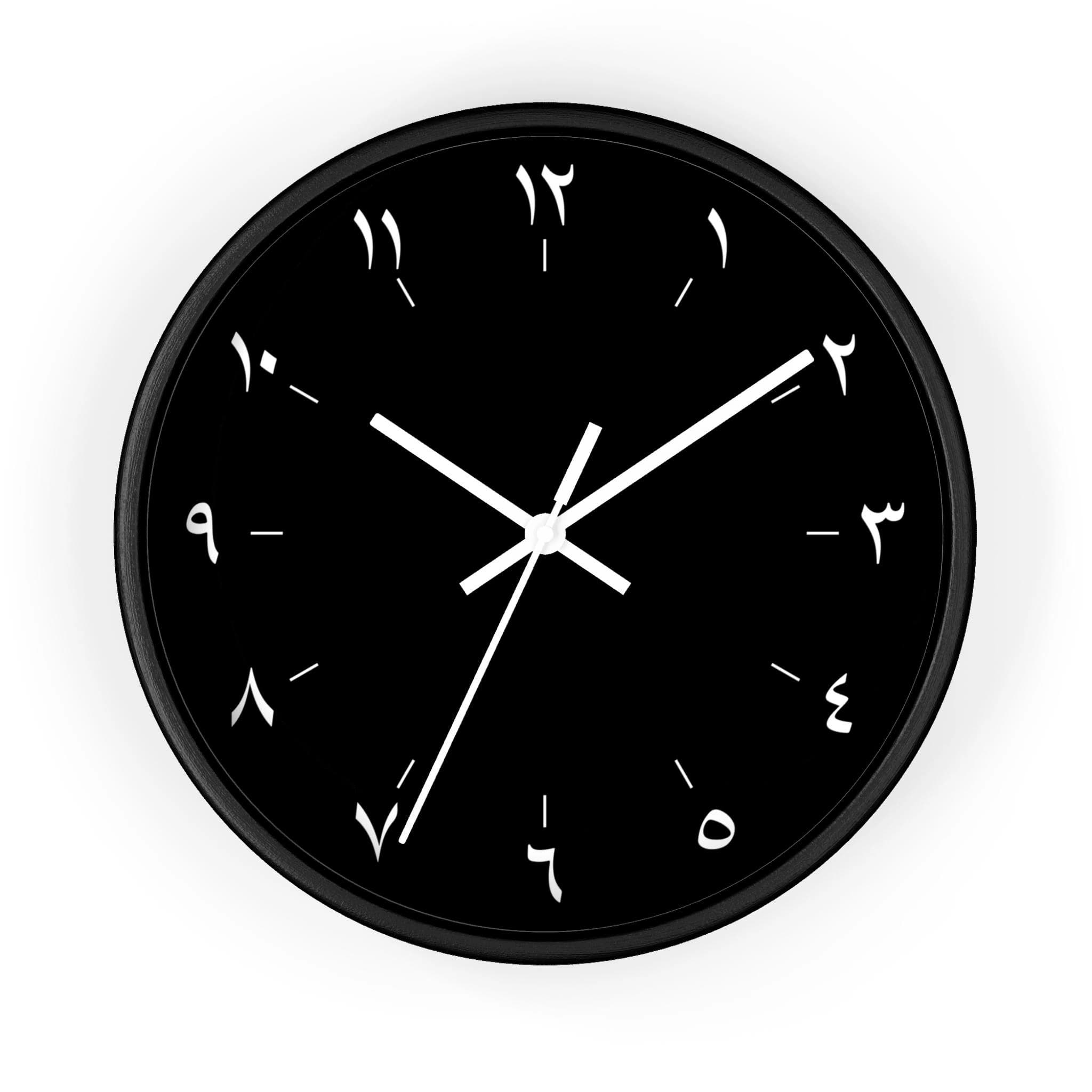 Minimalist Arabic Wall Clock / White Arabic Numbers with Lines on Black BG / Modern Analog Clock design with beautiful Arabic numerals - image 3