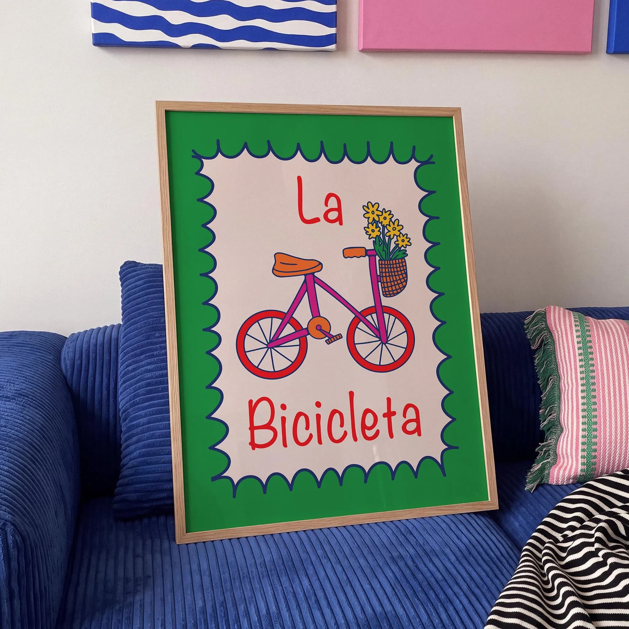 Trendy Bicycle Poster, Colorful Retro Bike Print, Vibrant Dopamine Decor, Whimsical Cycling Art, Gift for Cyclist (Poster Only)