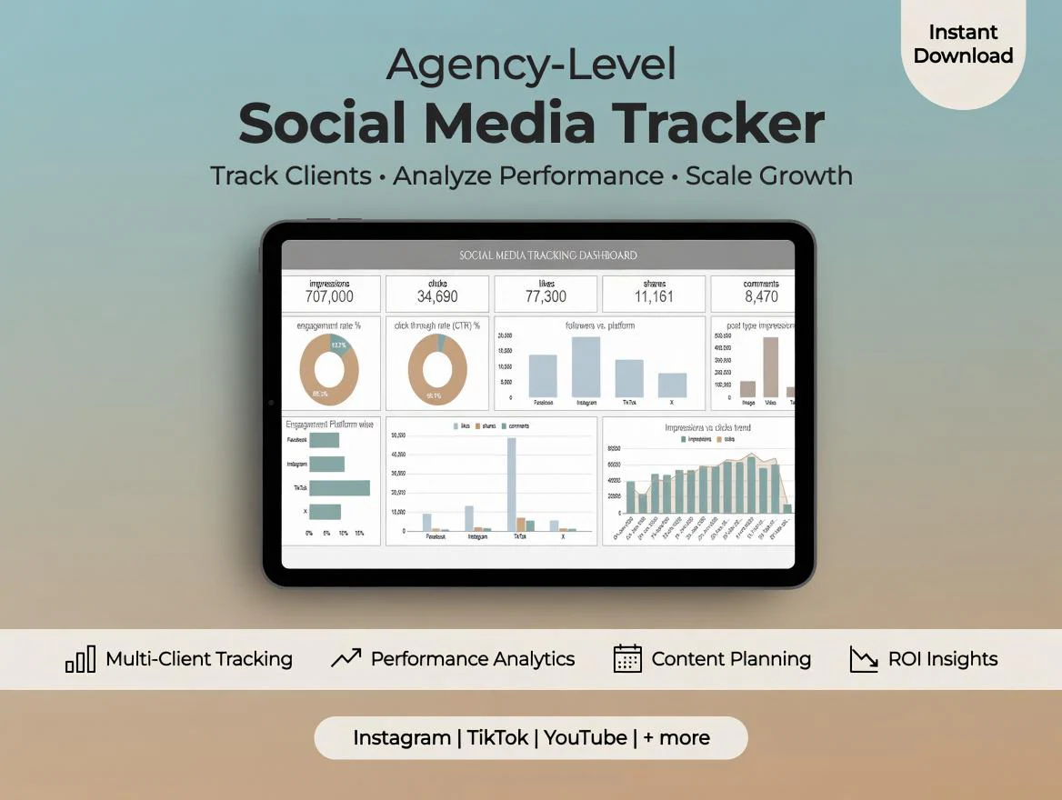 Social Media Agency Tracker Google Sheets | Client Analytics Dashboard, Content Planner, Multi-Client Marketing Tracker Analytics Template - image 4