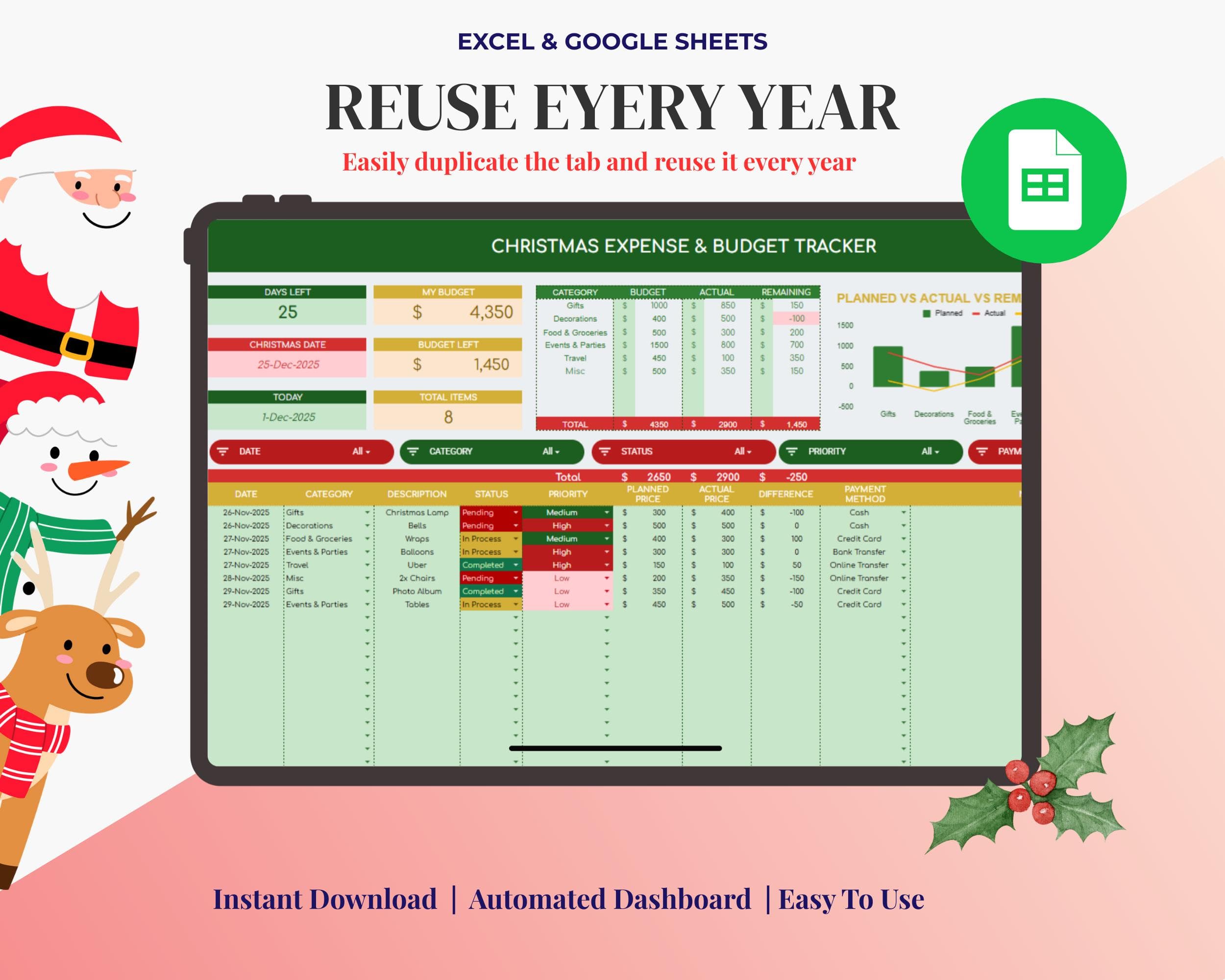 Christmas Budget Planner & Gift Tracker (Excel, Google Sheets) - image 2