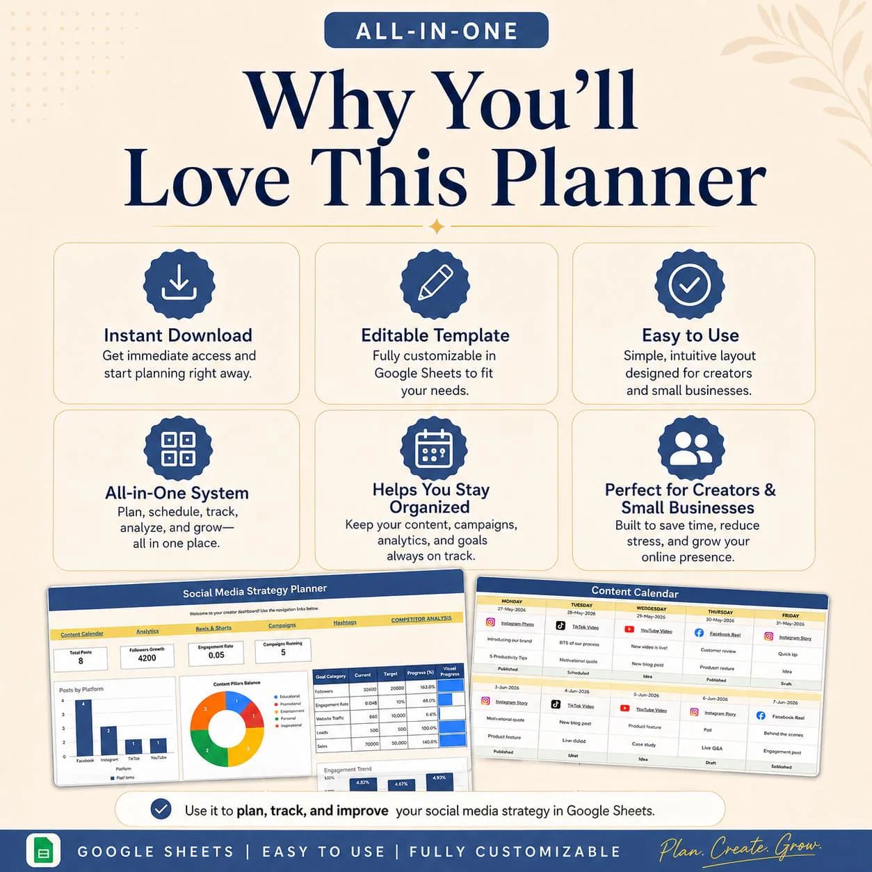 Social Media Content Planner Spreadsheet, Google Sheets Template, Content Calendar, Analytics Dashboard, Reels Planner, social media manager - image 2